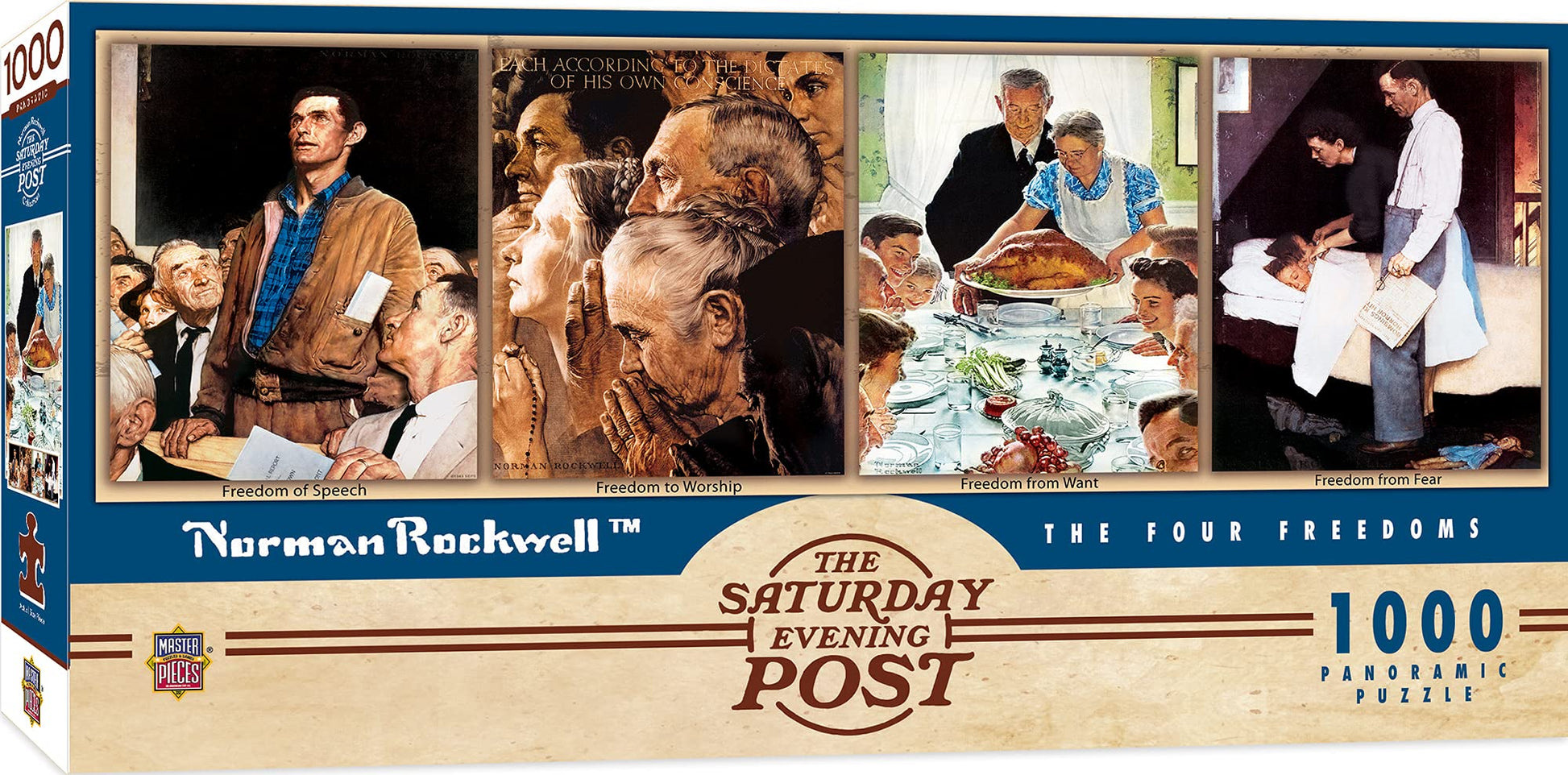 MasterPieces 1000 Piece Jigsaw Puzzle For Adults, Family, Or Youth- The Four Freedoms by Norman Rockwell - 13"x39"