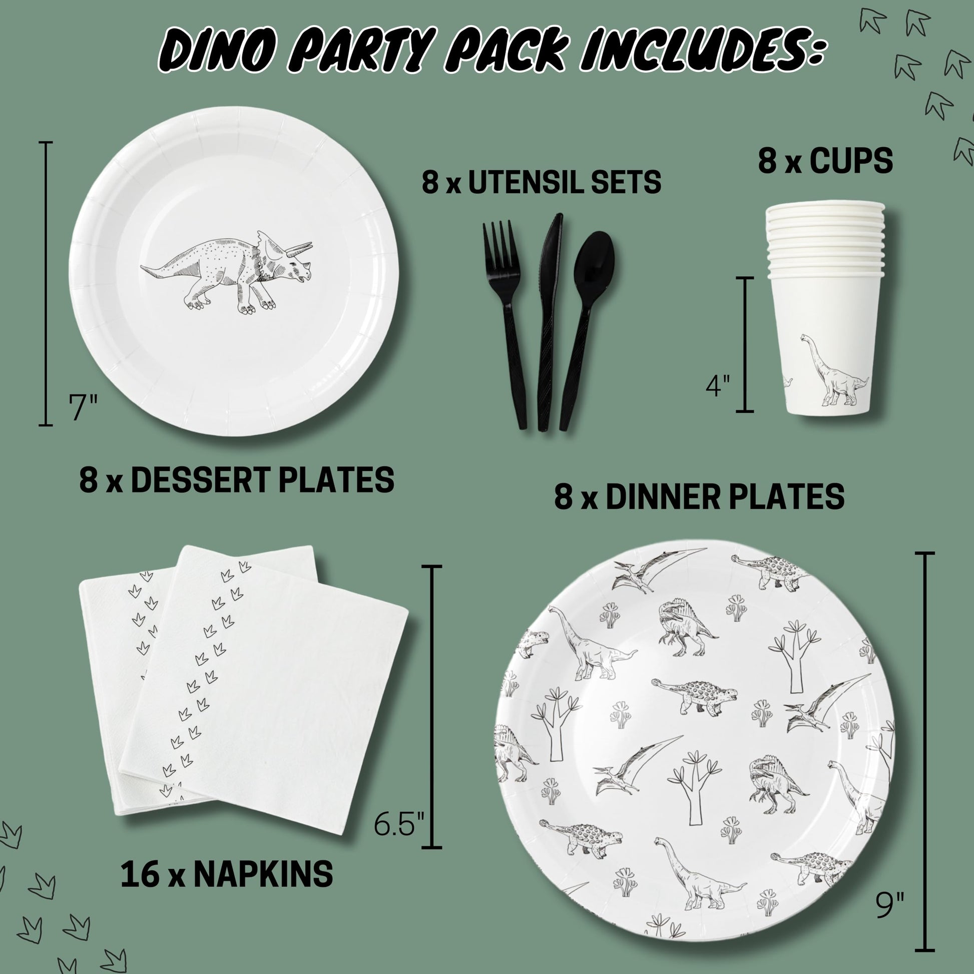 Modern Dinosaur Party Plates Kids Birthday, Baby Shower - Disposable Dino Paper Decorations, Cups, Napkins, Utensils, Toddler Boy/Girl Neutral Decor