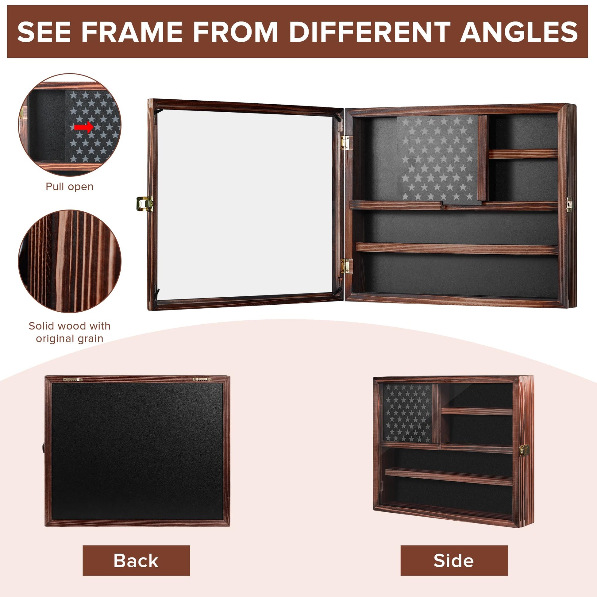 MOCAS Challenge Coin Display Case, Lockable Military Coin Holder Cabinet with Removable Star Board & HD Tempered Glass Door, Solid Wood Wall Mount