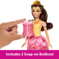 Mattel Disney Princess Toys, Belle Fashion Doll with 2 Looks, 9 Accessories, 2 Snap-On Bodices & 2 Skirts, 2-in-1 Stories Inspired by Movie