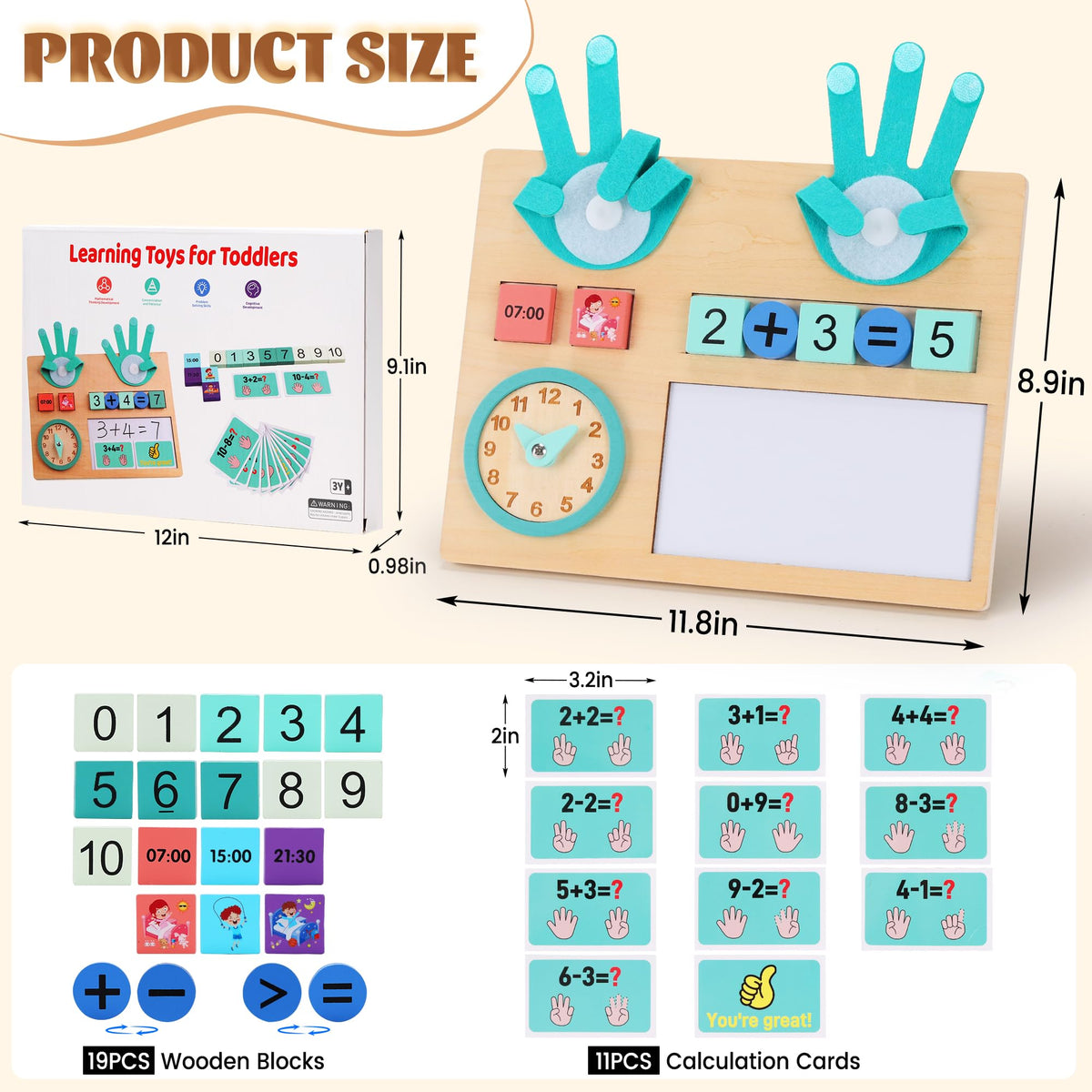 Coziyee Preschool Learning Toys for Kids 3-5 Years Old, Wooden Montessori Toys, Educational Math Manipulatives Number Counting Blocks for Boys Girls
