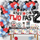126pcs Race Car 2nd Birthday Party Decorations - White and Black Checkered Racing Car Two Fast Dessert Plates Napkins Cups Straws Table Cloth for Kids