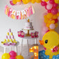 Duck High Chair Banner - Pink Rubber Duck 1st Birthday Party Decoration, Ducky Birthday Party Baby Shower