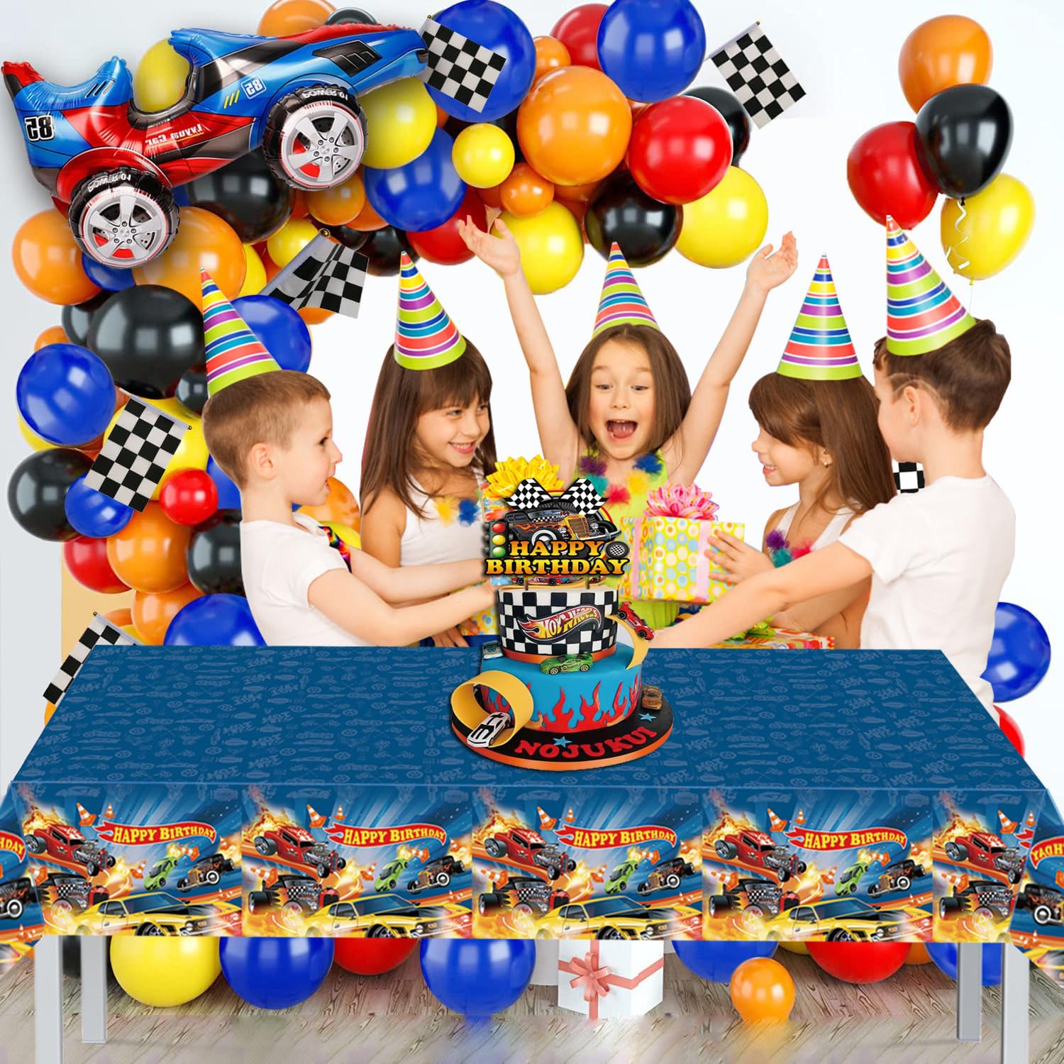 3 Pcs Hot Race Car Themed Party Tablecloth, Car Wheel Birthday Party Supplies Include Plastic Table Covers for Boy and Girl (42.5X70.8inch)
