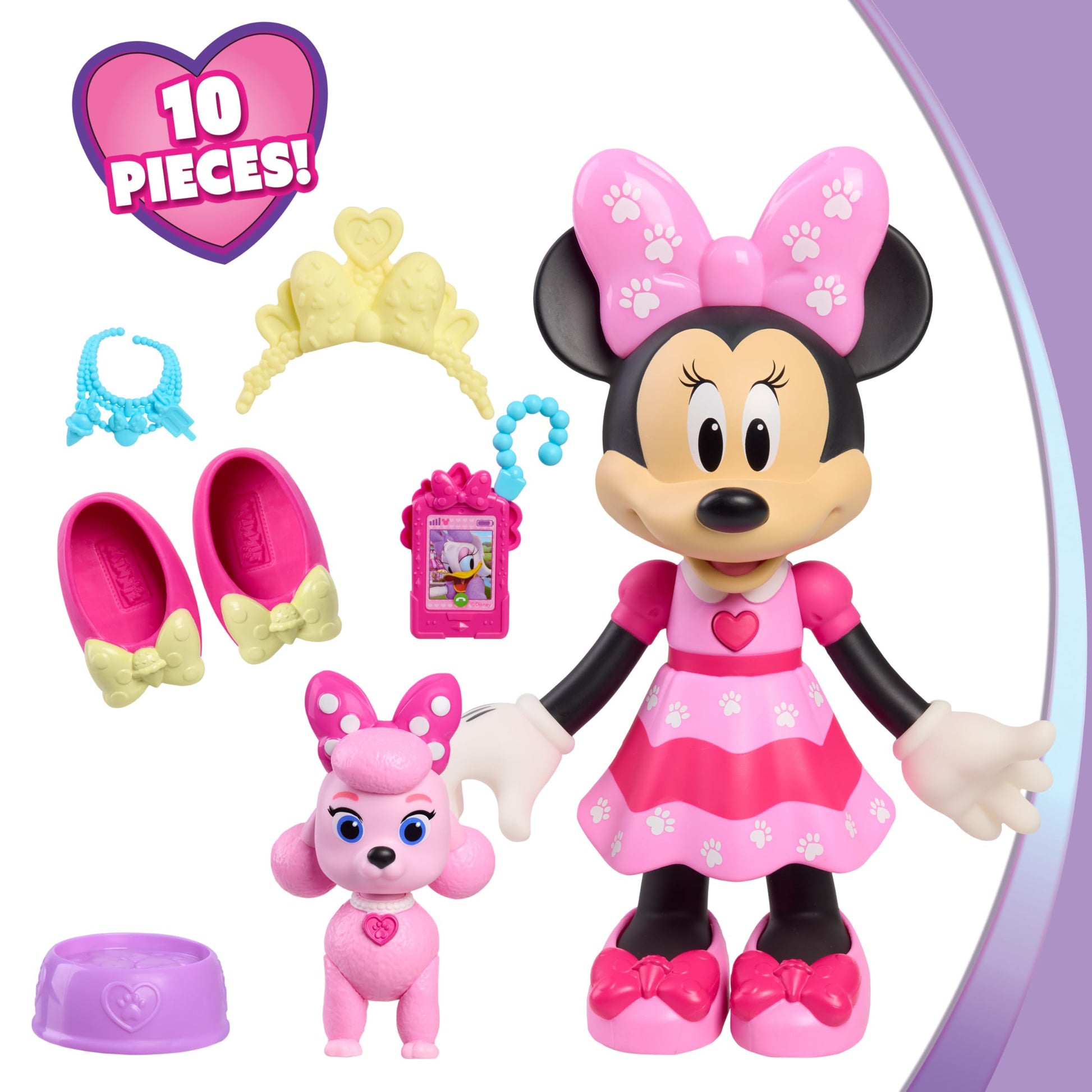 Disney Jr. Minnie Mouse Pet Fun Doll, 10-Inch Poseable Minnie Doll