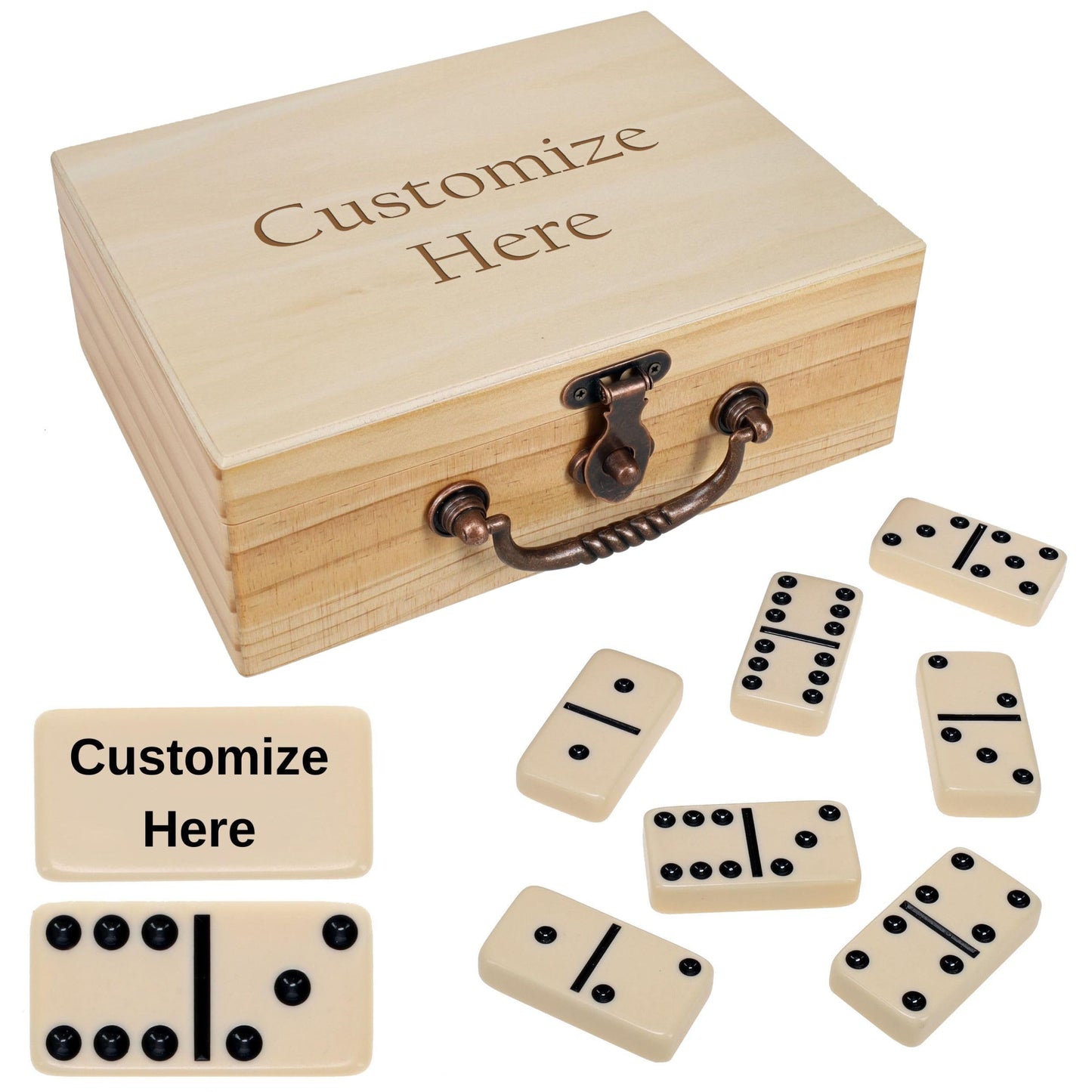 WE Games Double 6 Dominoes in Engraved Natural Wooden Treasure Box, Dominoes Set for Adults, Ivory Color Double Six Domino, Classic Board Games, Tile