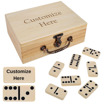 WE Games Double 6 Dominoes in Engraved Natural Wooden Treasure Box, Dominoes Set for Adults, Ivory Color Double Six Domino, Classic Board Games, Tile
