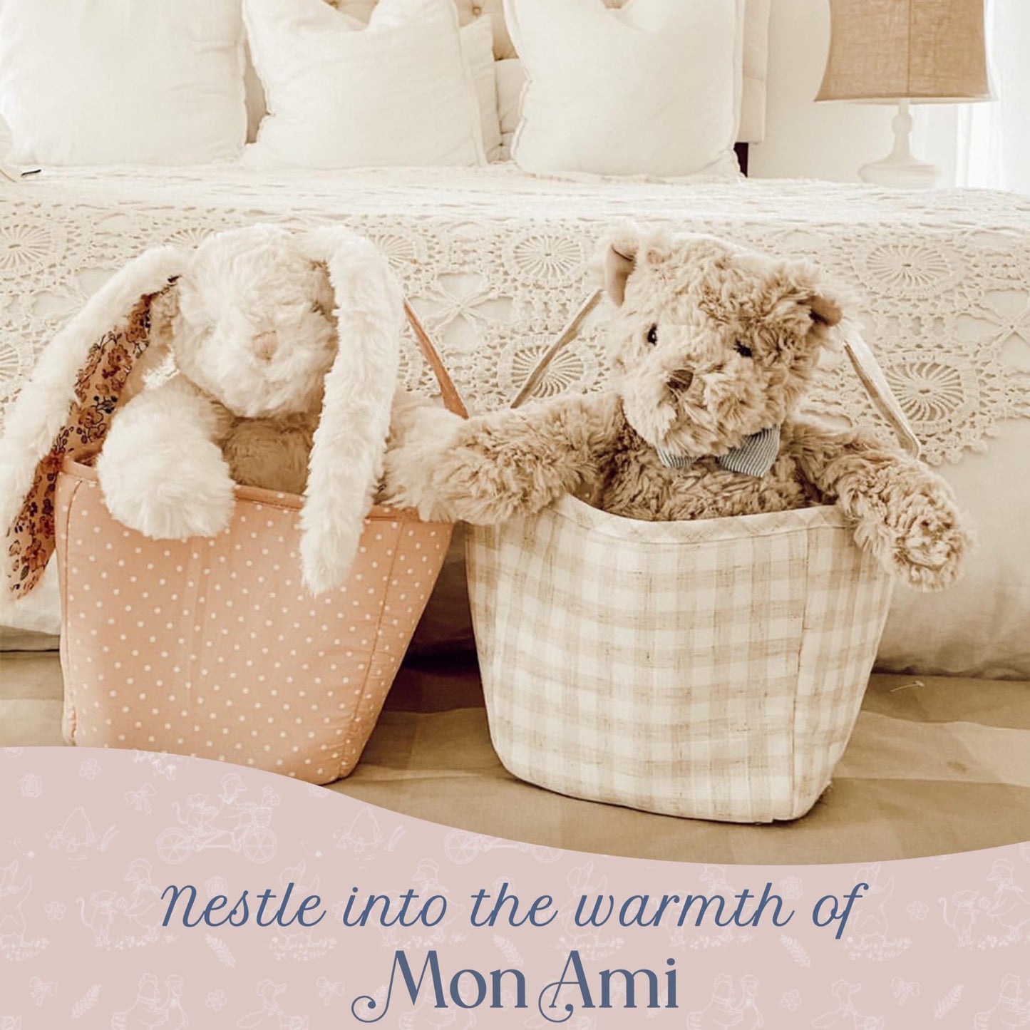 MON AMI Faith The French Bunny Plush Toy, 13-Inch Soft Stuffed Animal