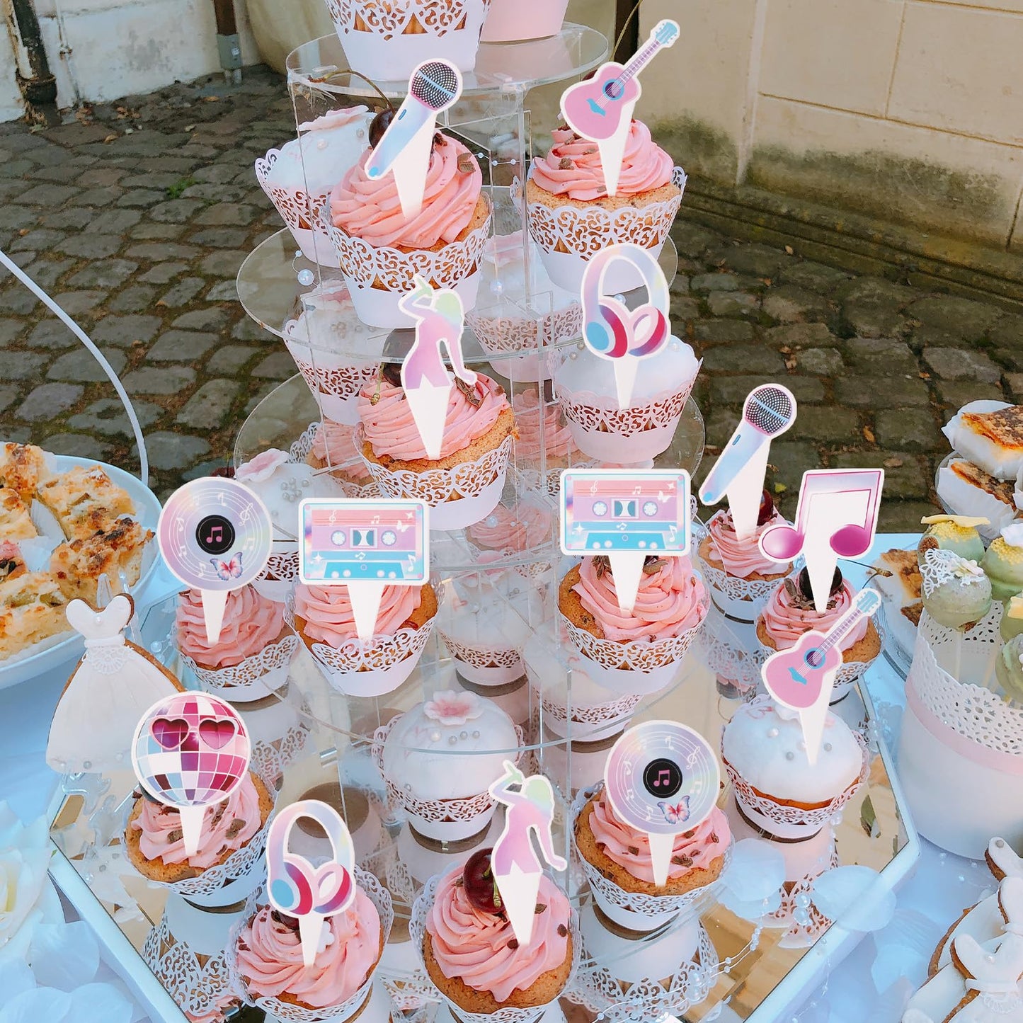 24 Pcs Music Birthday Decorations Popular Music Party Cupcake Toppers Super Star Music Lover Cake Decorations?Singer Themed,Girls Birthday,Fans