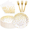 90 Pcs White and Gold Plates and Napkins Party Supplies, Scalloped Gold Polka Dots Tableware Set Include White Gold Dot Cake Dessert Plates, Napkin