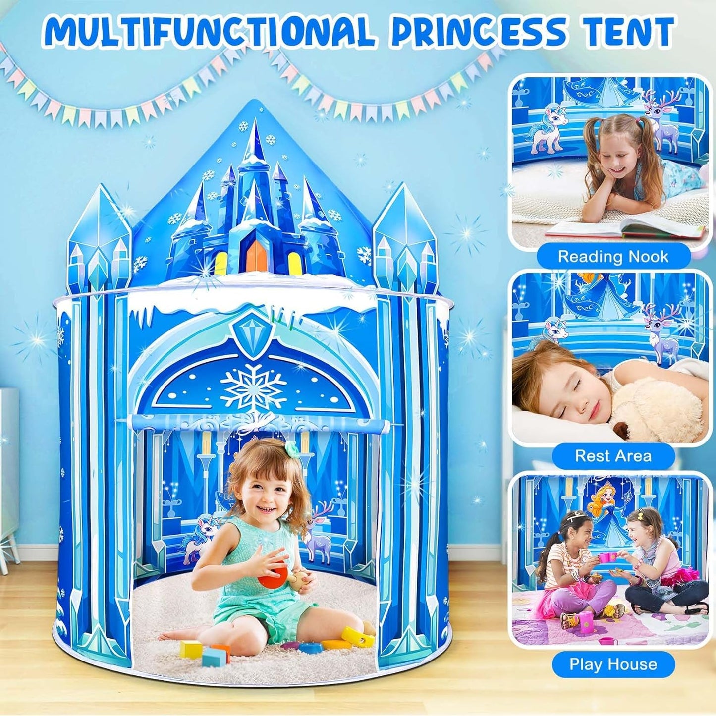 Mnagant Princess Play Tent,Kids Toys for Girls,Ice Castle Kids Tent Indoor and Outdoor, Large Imaginative Playhouse 51" X 40" with Carrying Bag