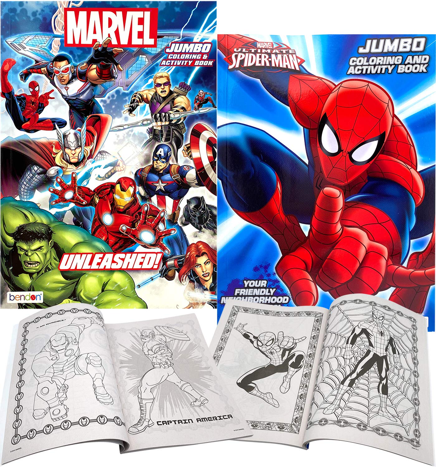 Marvel Superheroes Avengers, Spiderman Ultimate Fun Arts Crafts Coloring and Activity Sticker Books Gift Set, Perforated Paper - Healthy Educational