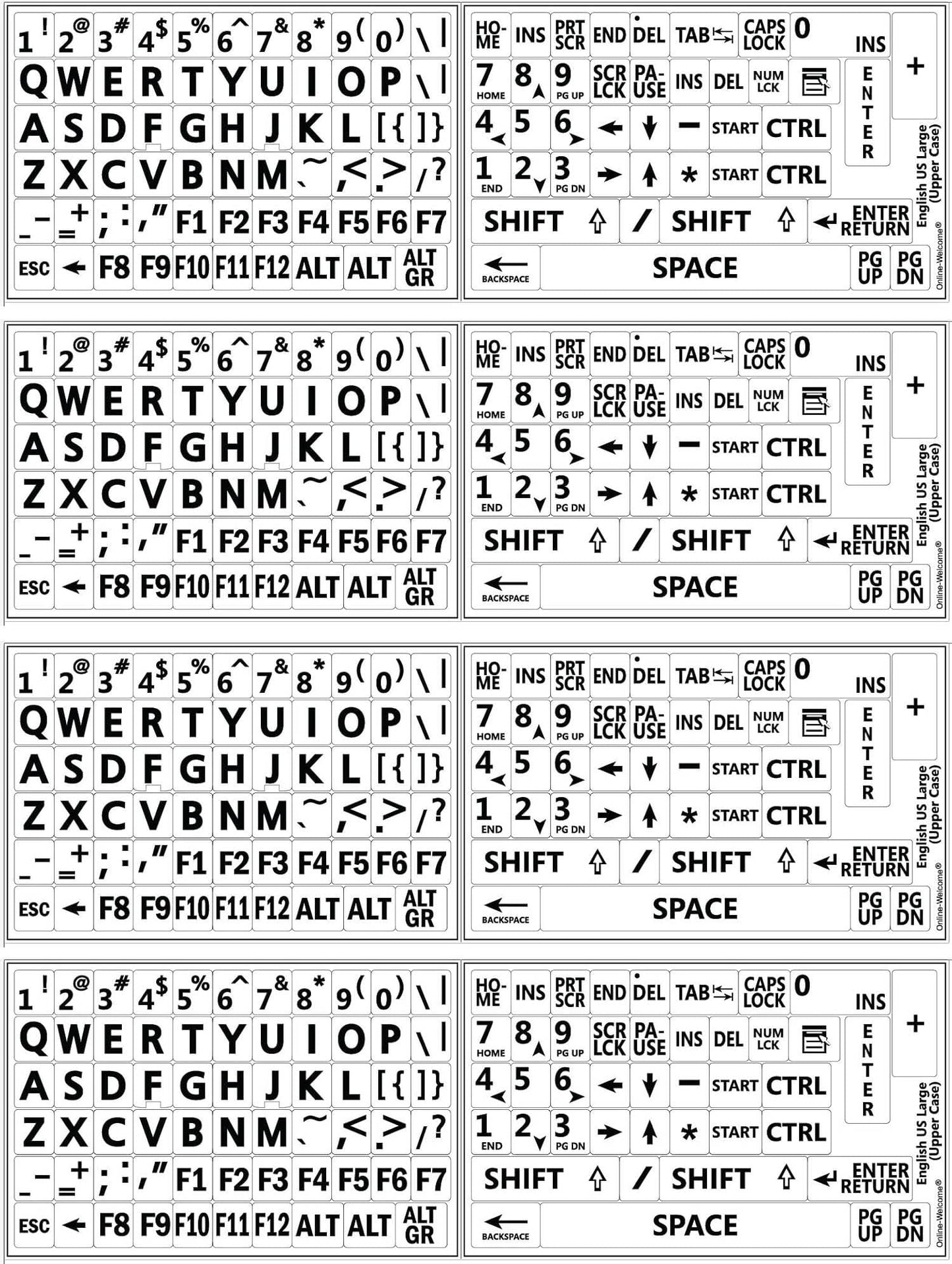 4 English US Large Bold Letters 4 White Backround Keyboard Stickers