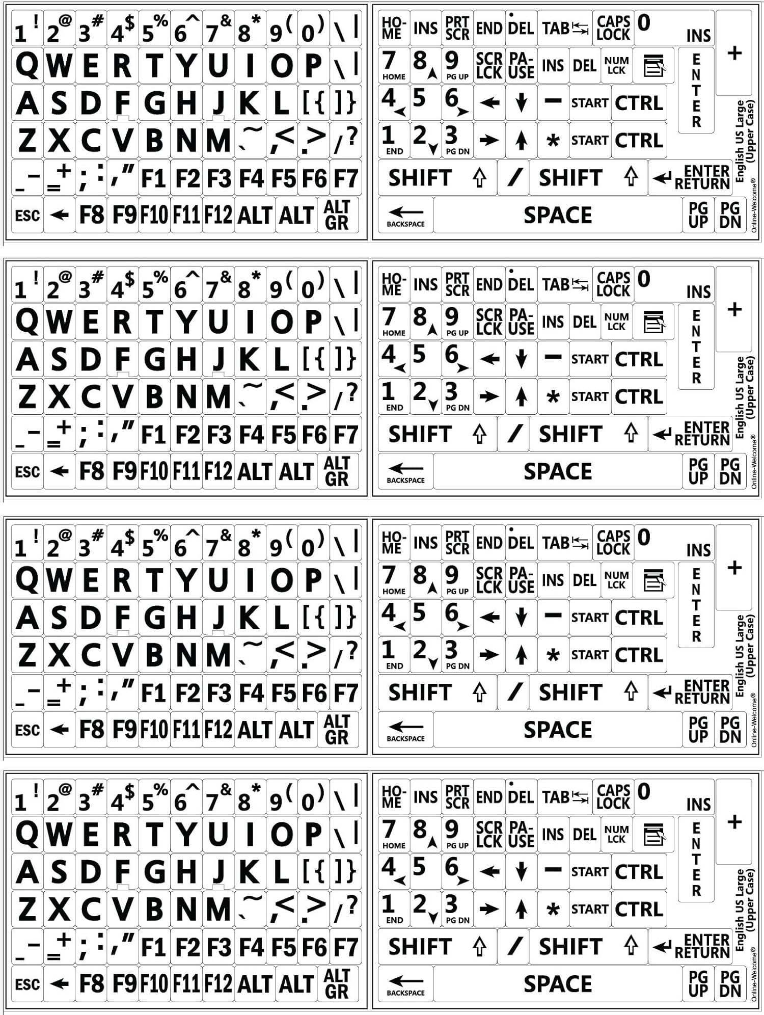 4 English US Large Bold Letters 4 White Backround Keyboard Stickers