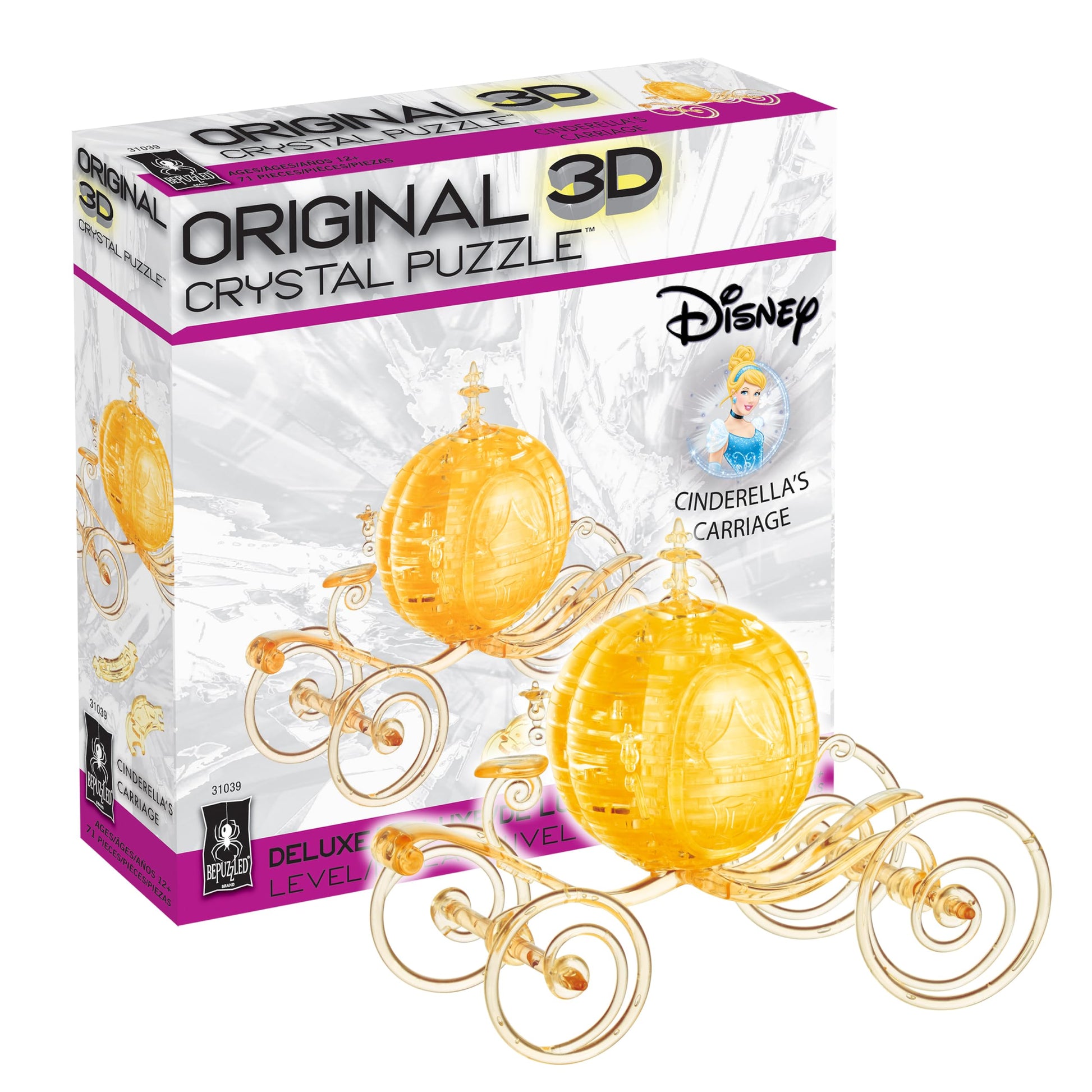 BePuzzled, Disney Cinderella's Carriage Deluxe Original 3D Crystal Puzzle, Perfect for Puzzlers Ages 12 and Up, Challenging to Complete and Beautiful