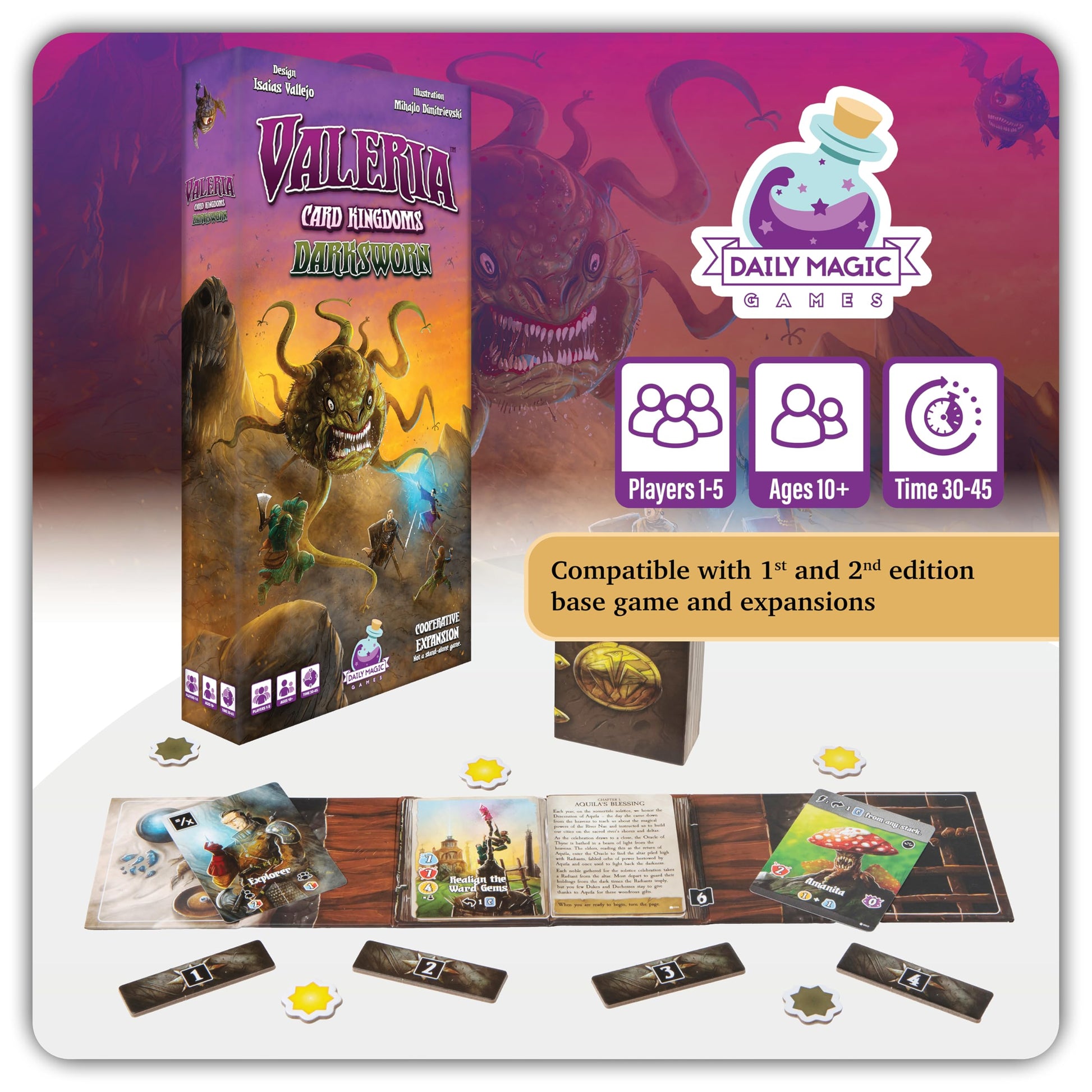 Valeria Card Kingdoms Darksworn Expansion: Cooperative Saga Adventure Board Game - Daily Magic Games