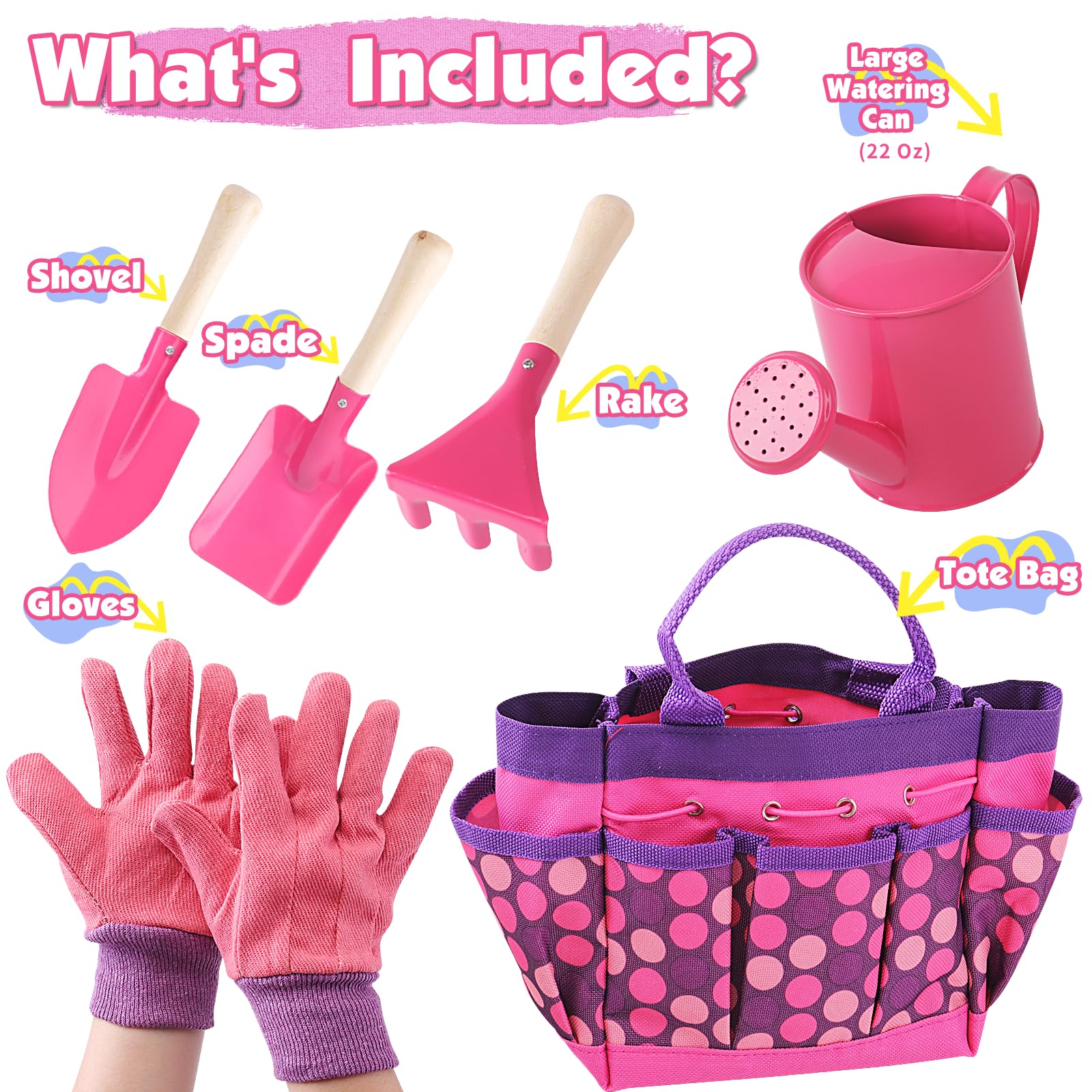 Kids Watering Can Gardening Tools Set Sand Toy Outdoor Toddler Girls (Pink)