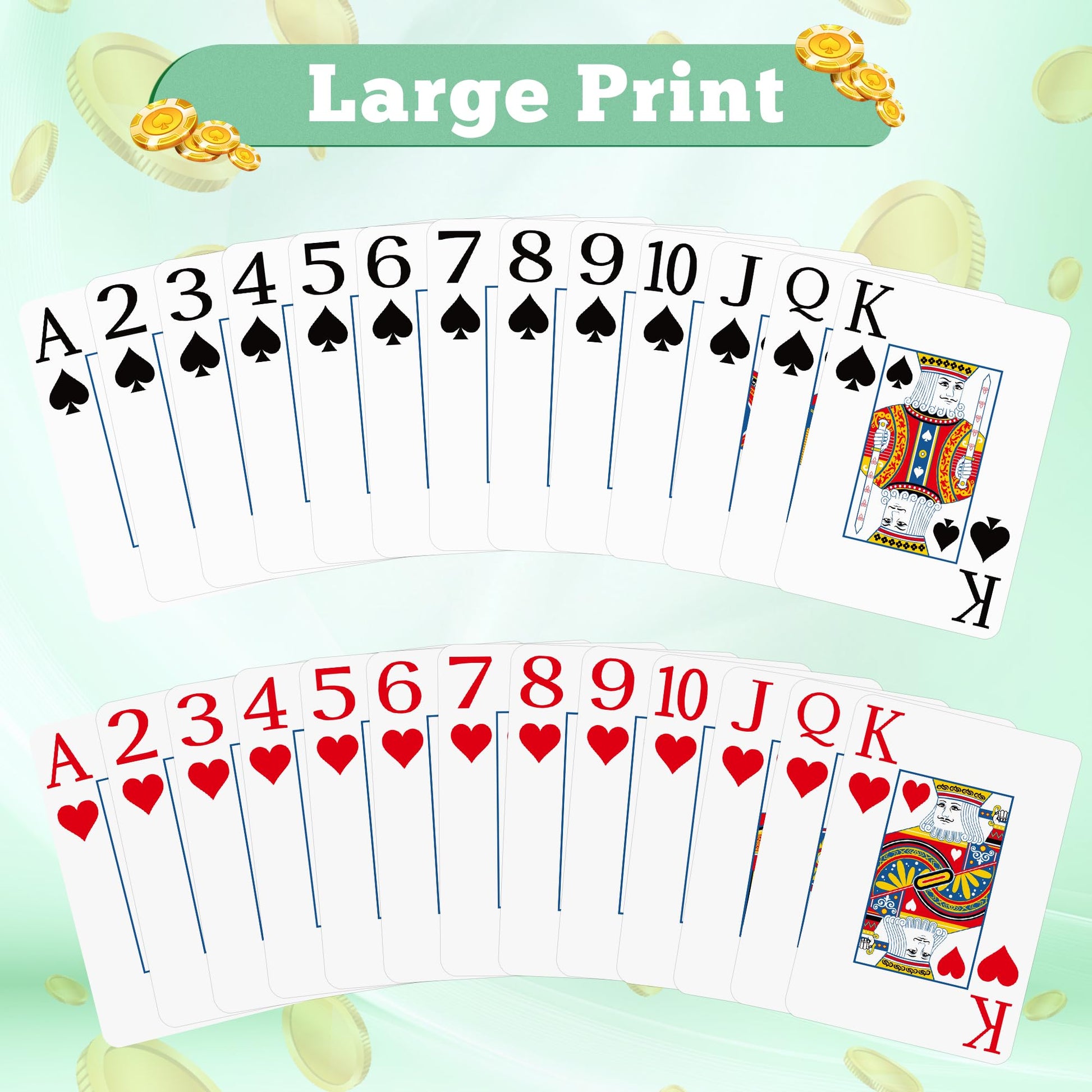 Playing Cards 2 Pack, Deck of Cards, Large Print Playing Cards, Easy to Shuffle, Premium Poker Cards for Card Games Family Game Night Table Magic