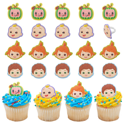 CoComelon Playtime Rings | 24 Cupcake Toppers Featuring JJ, YoYo & TomTom | DecoPac CoComelon Cake Decorations, Food Safe & Ready To Use - 24 Pack