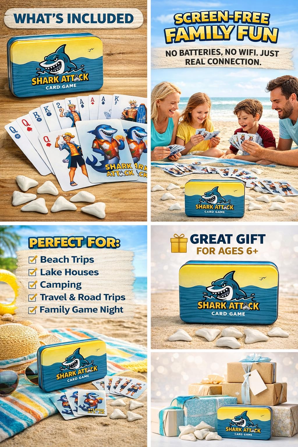 Ski House Games Shark Attack Card Game Beach Travel Family 2 to 6 Players