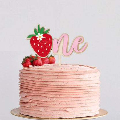 Strawberry One Wooden Cake Topper