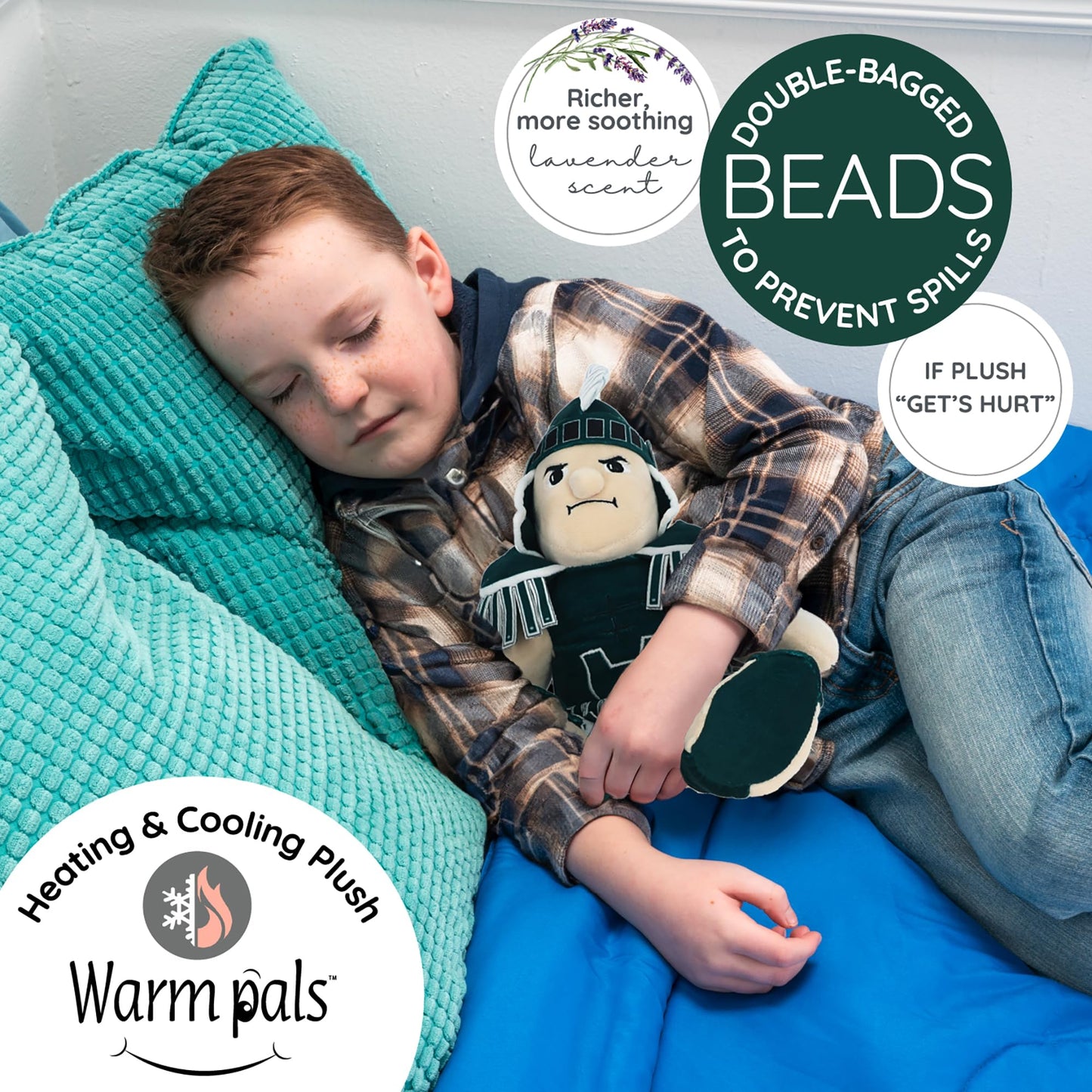 Warm Pals Sparty Michigan State University Mascot MSU - Heatable Coolable Bedtime Comfort Plushie - 1.5lbs - Cozy Microwavable Lavender Scented Plush