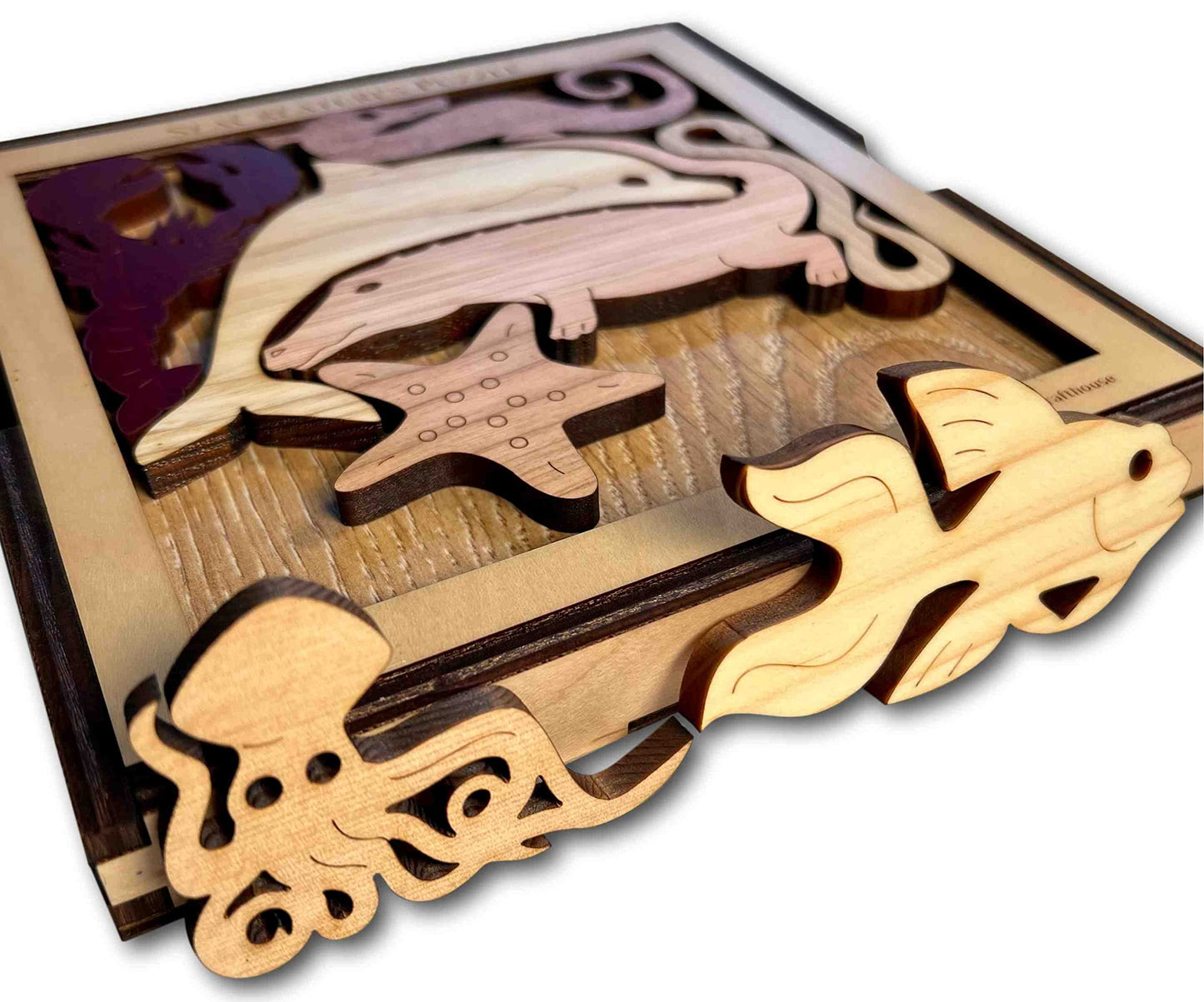 Sea Creatures an Aquatic Adventure of a Wood Puzzle and Brain Teaser