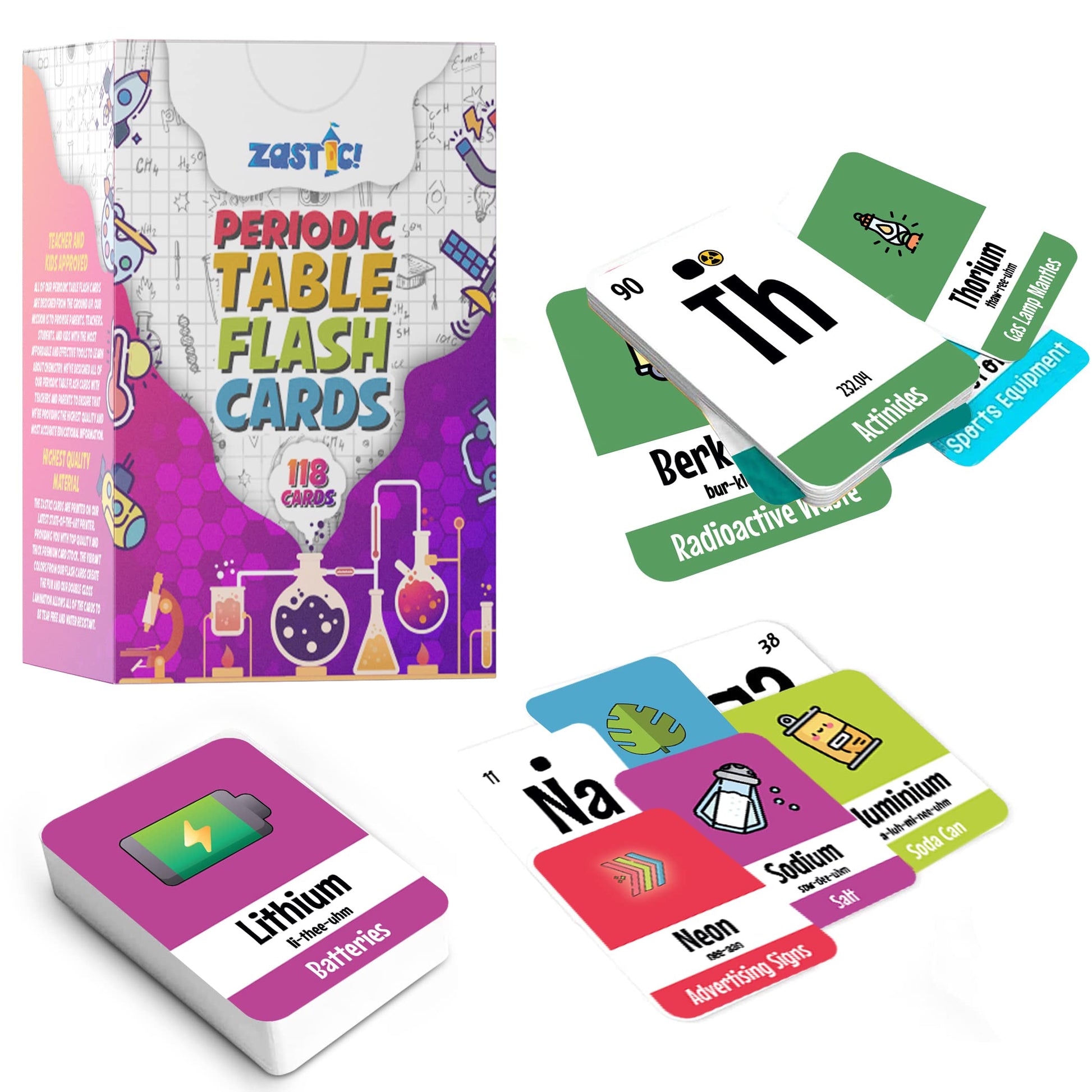 Zastic! Laminated Periodic Table Flash Cards 118 - Great for Chemistry Flash Cards and Periodic Table Games