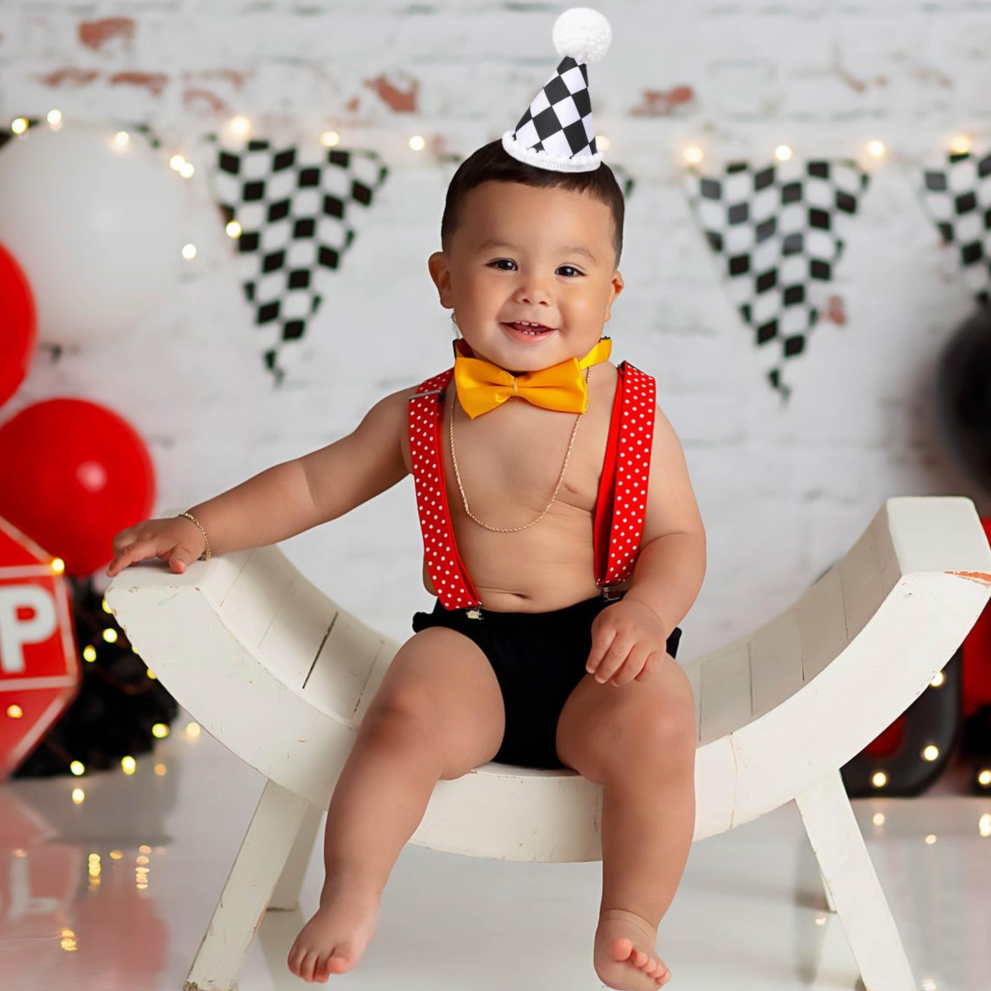 AOQURE Race Car First Birthday Hat - Race Car 1st Decorations,Black And White Checkered Racing Hat,Two Fast Car Birthday Decorations,Fast One Birthday