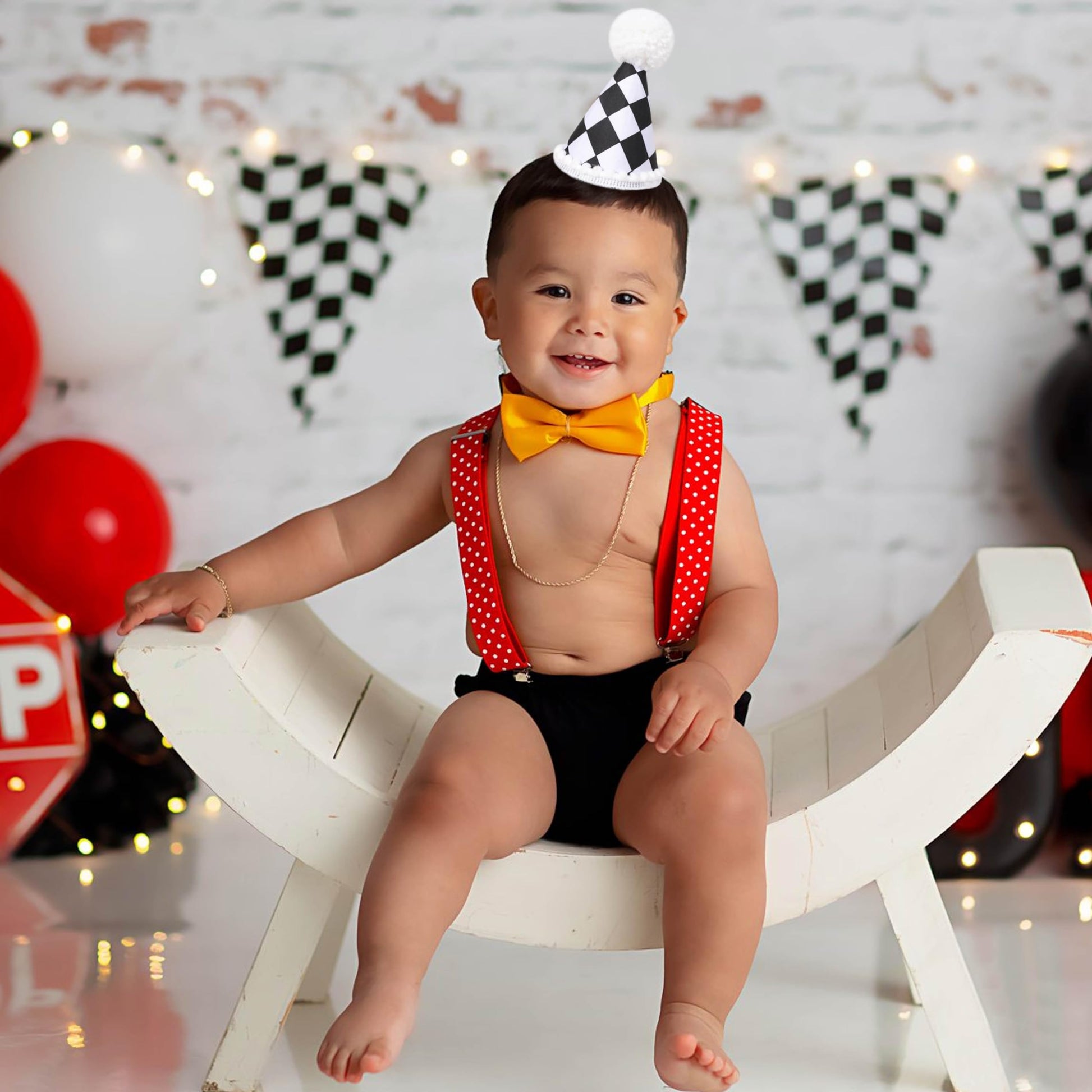 AOQURE Race Car First Birthday Hat - Race Car 1st Decorations,Black And White Checkered Racing Hat,Two Fast Car Birthday Decorations,Fast One Birthday
