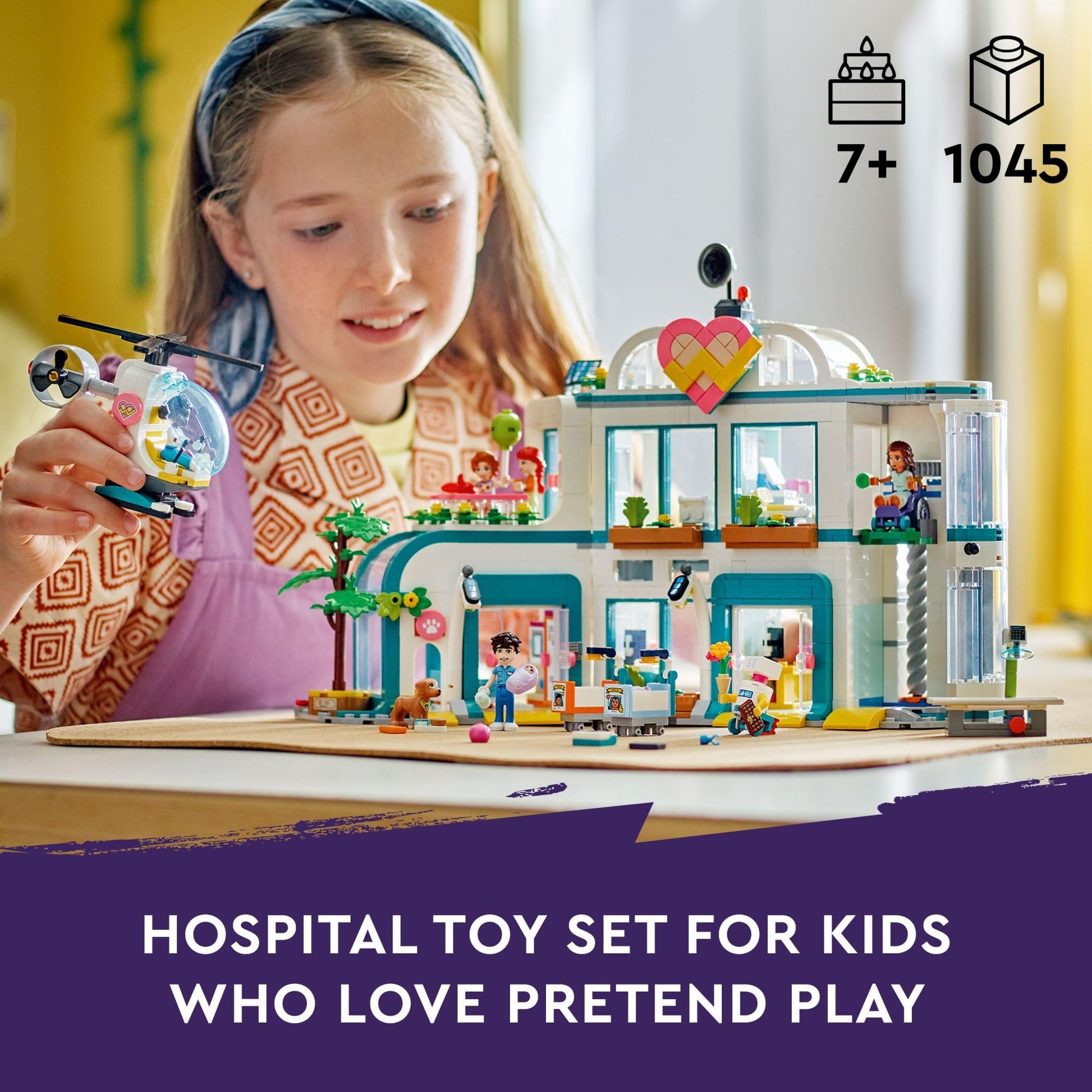 LEGO Friends Heartlake City Hospital Toy Playset, Helicopter Toy and Mini-Doll Characters, Building Set for Kids, Pretend Play, Gift for Girls