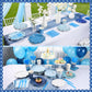 ZUQMZUQ 350 Pcs Blue Party Supplies Set - Blue Paper Plates and Napkins Set Include Gradient Blue Scalloped Paper Plate Napkin Cup Spoon Fork Knife