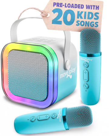 Move2Play, Karaoke Machine for Kids | Includes 20+ Kid Songs | 2 Microphones | Connect with Bluetooth | 3, 4, 5, 6, 7+ Year Old Gift | Toy for Girls