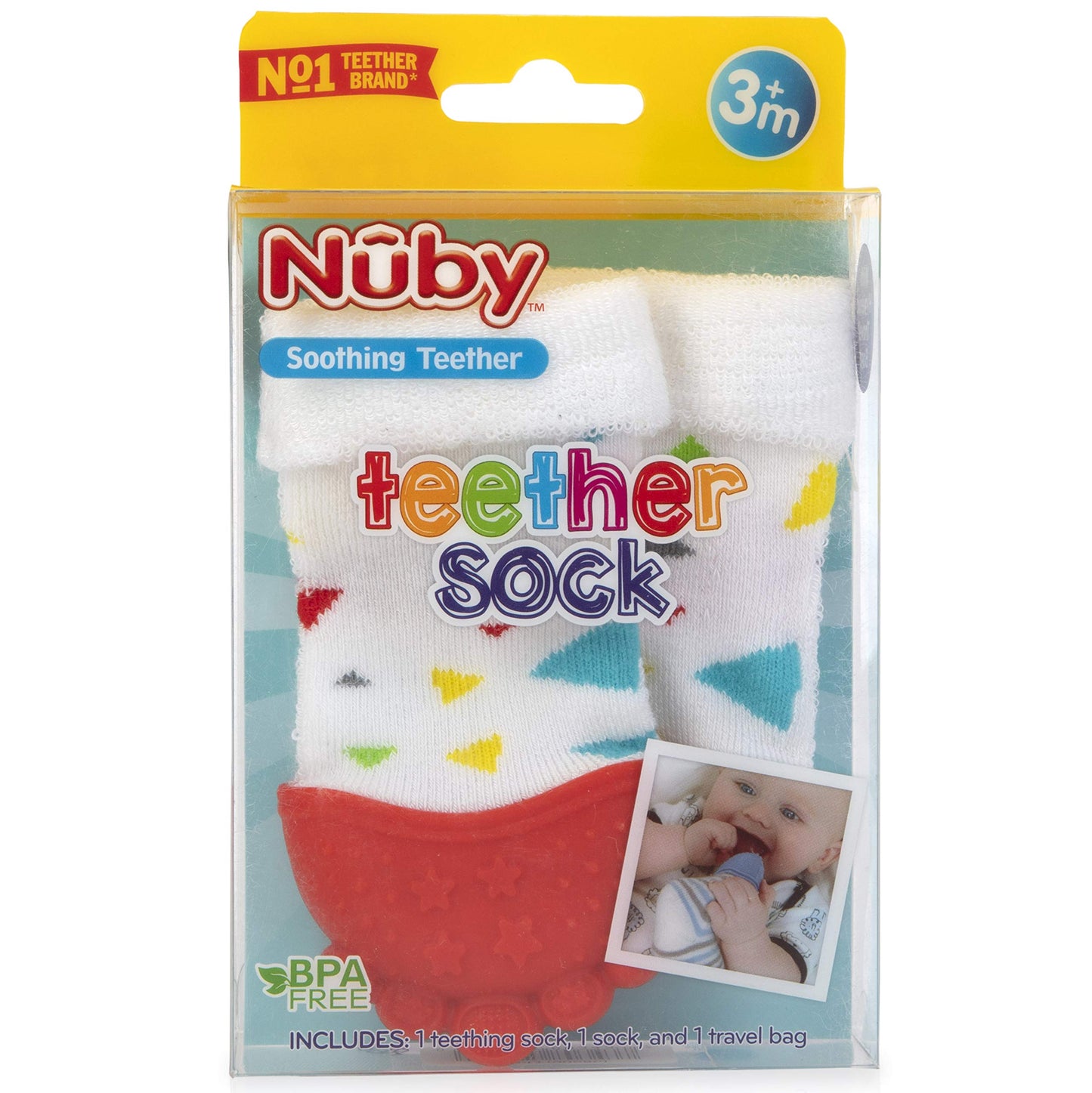 Nuby Soothing Teether Sock, Red Triangles