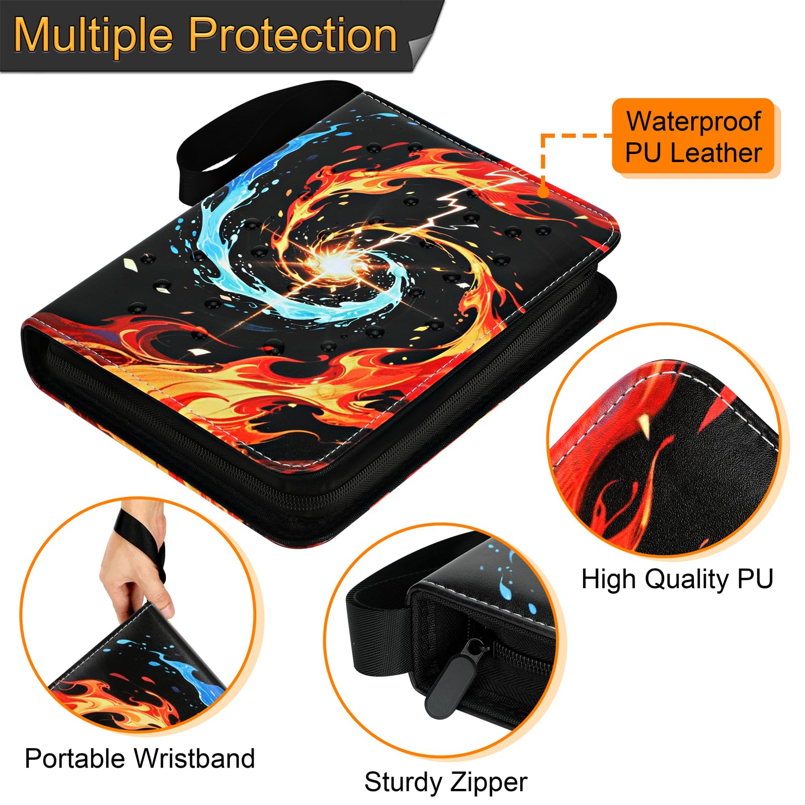 9 Pocket Card Binder for Cards, Trading Card Holder with 50 Removable Sleeves Fits 900 Cards, Creative Design Portable Zipper Card Collection Binder