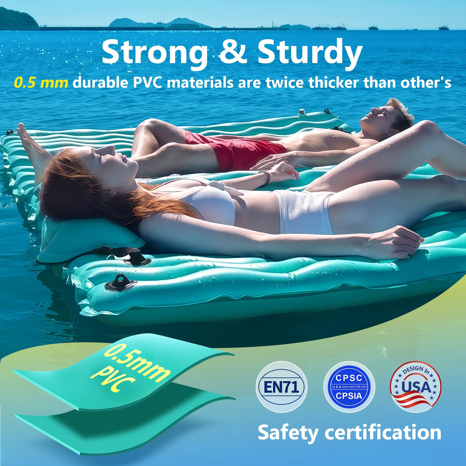 Sunrio 2025 Upgrade 102''*72'' Giant Inflatable Floating Mat-Pool Float Lake Floats for Adults with Pool Hammock Pool Mats for Floating Swimming Pool