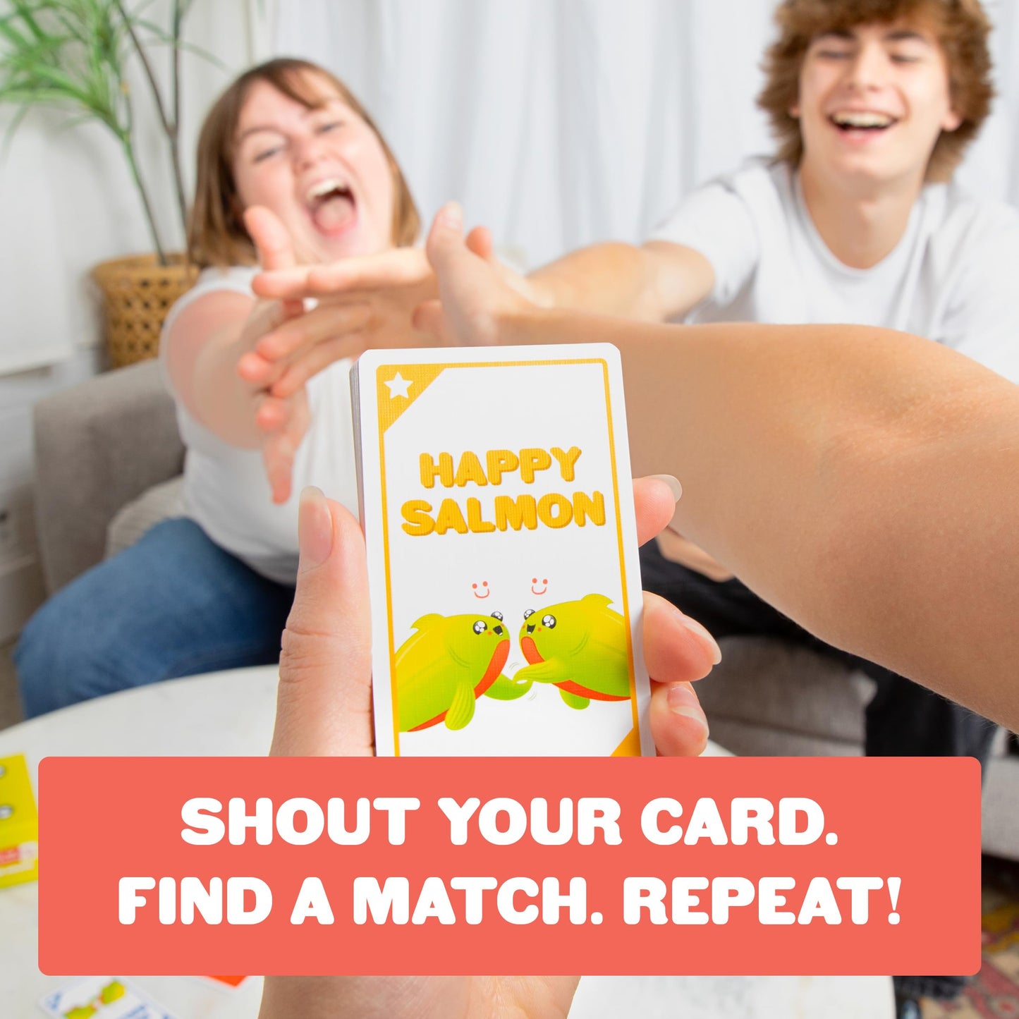 Exploding Kittens Happy Salmon 3-8 Players - Ages 6+ - 90 Second Rounds - Easy to Learn Quick Matching Card Game - Party Game, Family Game Night, Kid