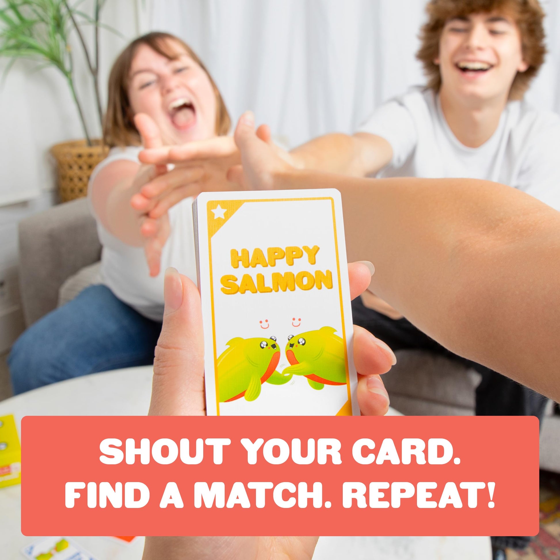 Exploding Kittens Happy Salmon 3-8 Players - Ages 6+ - 90 Second Rounds - Easy to Learn Quick Matching Card Game - Party Game, Family Game Night, Kid