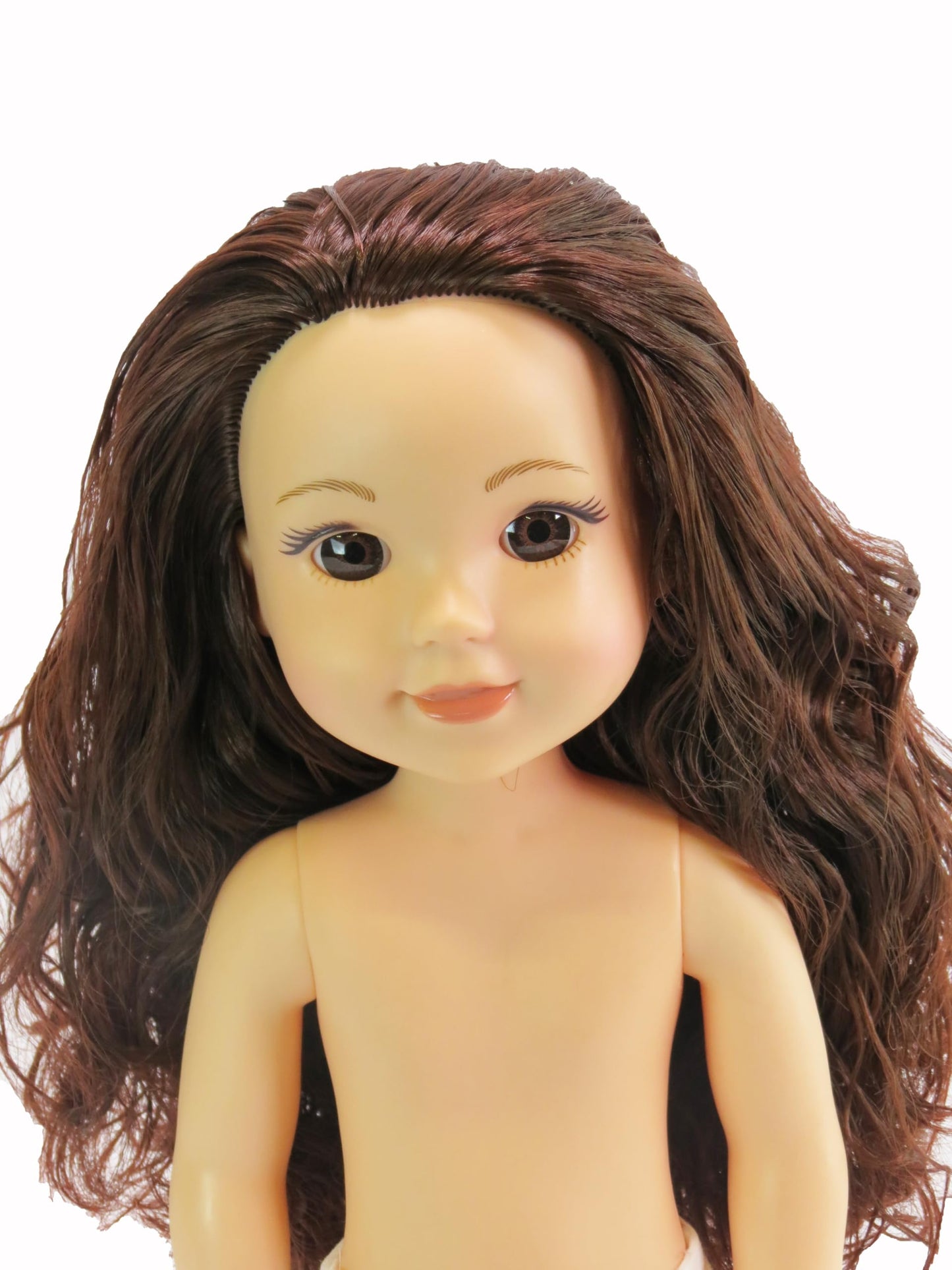 American Fashion World 14-Inch 'Kayla' Vinyl Posable Girl Doll with Wavy Brunette Hair and Brown Eyes| Undressed Doll | Premium Quality & Design