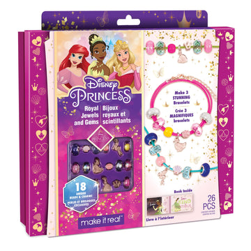 Make It Real - Ultimate Princess Royal Jewels and Gems - DIY Charm Bracelet Making Kit with Disney Princess Charms - Arts & Crafts Bead Kit for Girls
