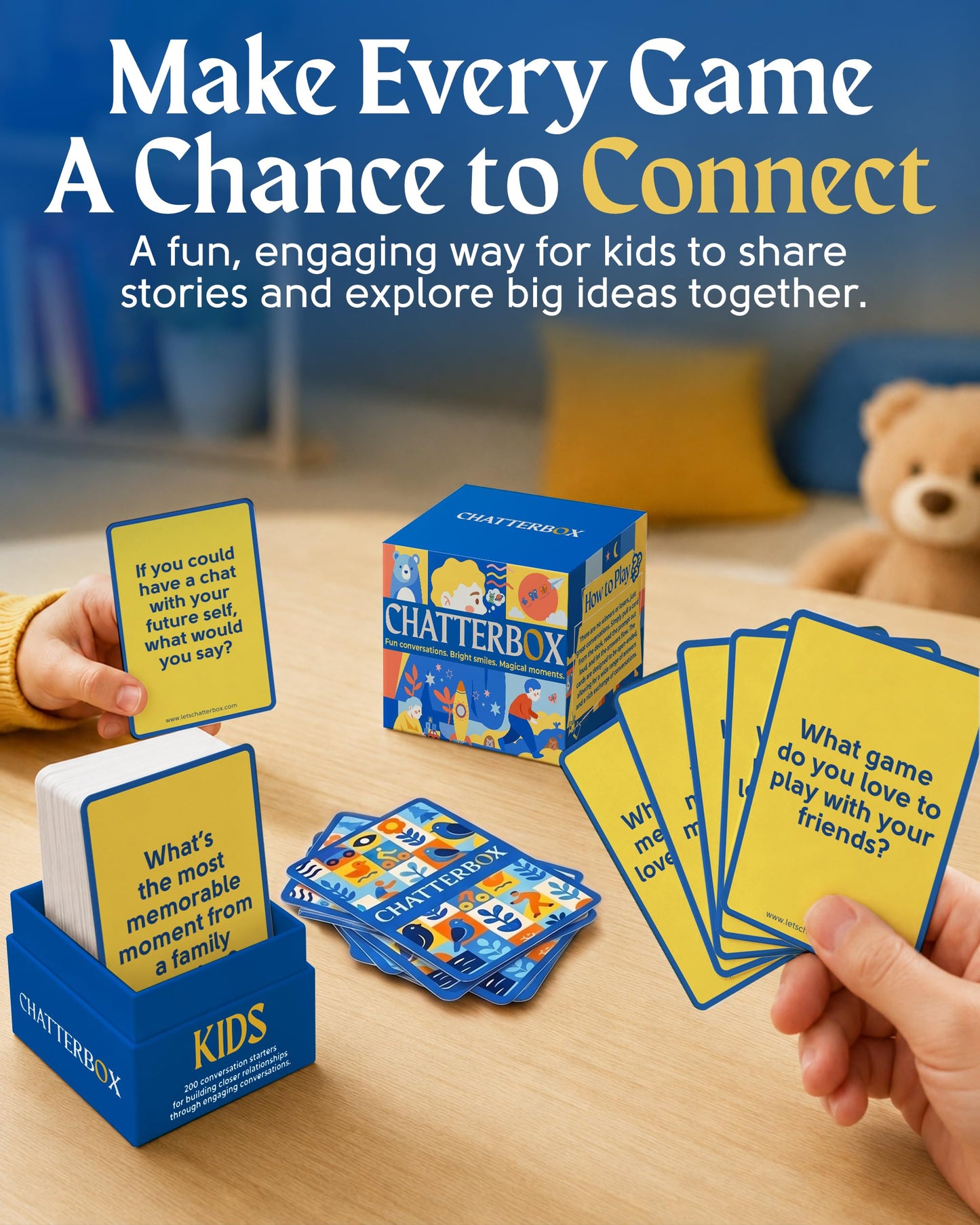 Chatterbox Conversation Cards for Kids, 200 Questions Designed for Kids and Children to Share, Connect and Enjoy Family Game Night, Family Reunion