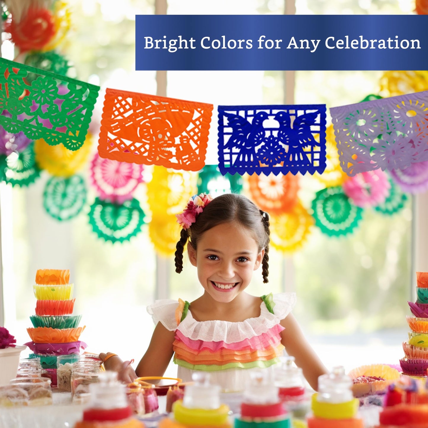 Papel Picado Banner 5-pk - Mexican Party Banners - Fiesta Party Decorations