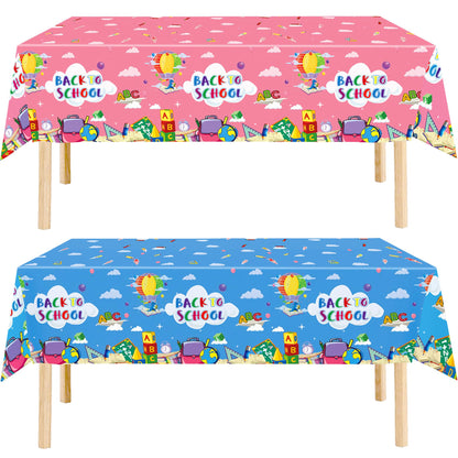 EUVBOKW 2 Pack Back to School Tablecloths, Pink and Blue