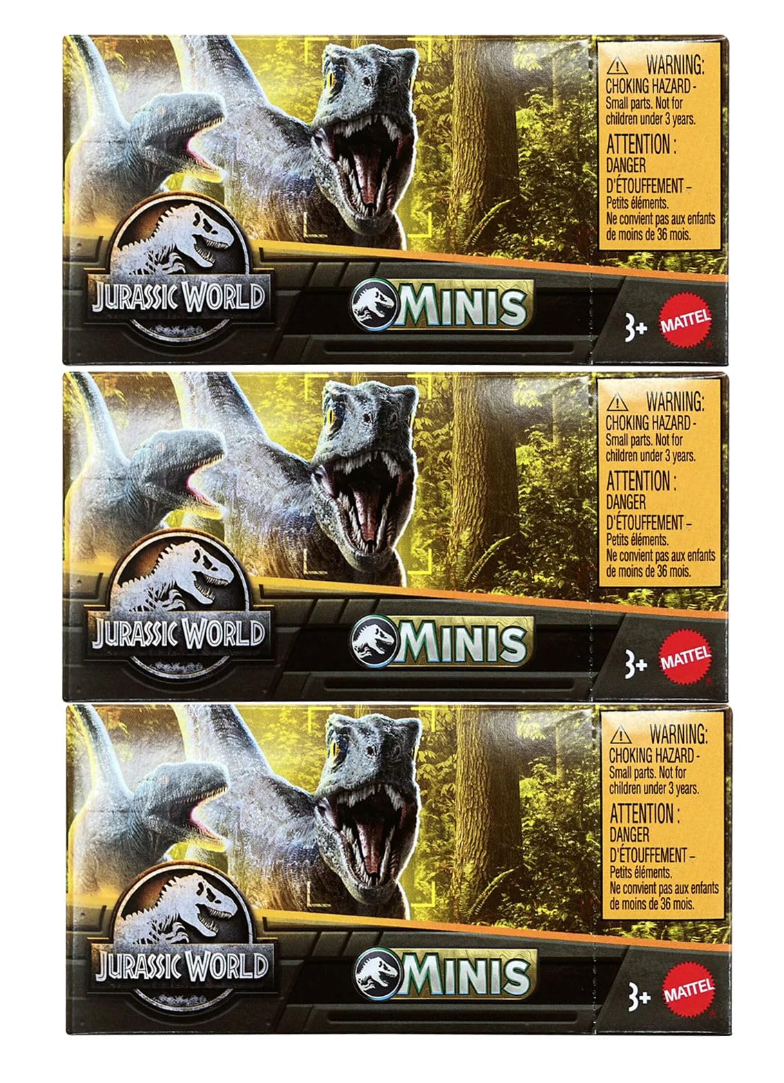 Jurassic World Dinosaurs Minis Surprise Pack of Dinos Box - Bundle of 3 Blind Boxes | 1.125” Scale Mini Figures | Mattel Ages 3+