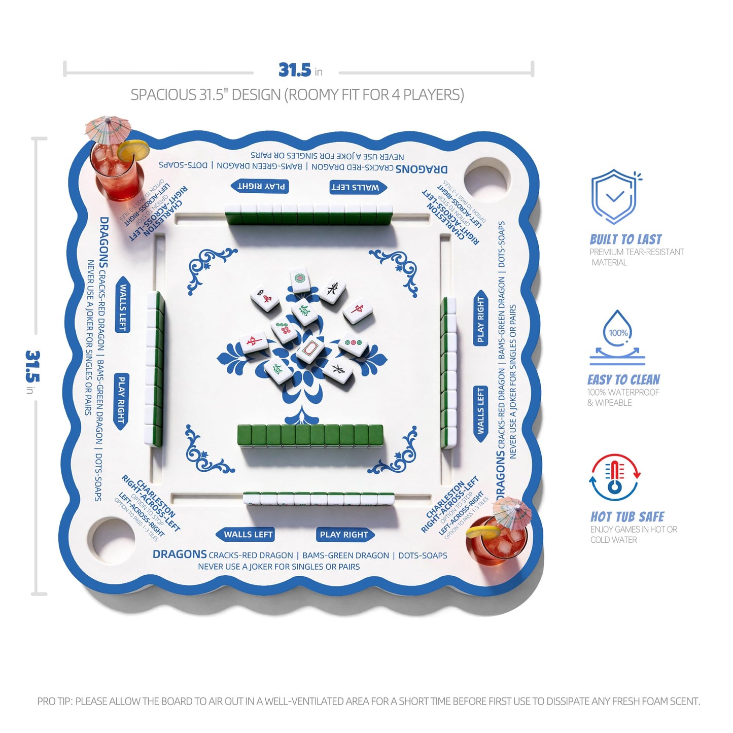 Floating Mahjong Table for Pool, 2-in-1 Pool Mahjong & Floating Card Table for Pool, 31.5” Mahjong Pool Float Table, EVA Floating Game Table for Pool