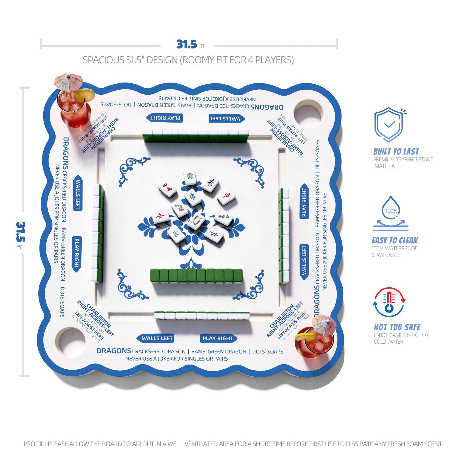 Floating Mahjong Table for Pool, 2-in-1 Pool Mahjong & Floating Card Table for Pool, 31.5” Mahjong Pool Float Table, EVA Floating Game Table for Pool