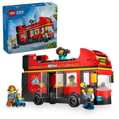 LEGO City Red Double-Decker Sightseeing Bus Toy Vehicle Set, Birthday Gift for 7 Year Olds, for Kids, Double-Decker London Bus Toy, 5 Characters