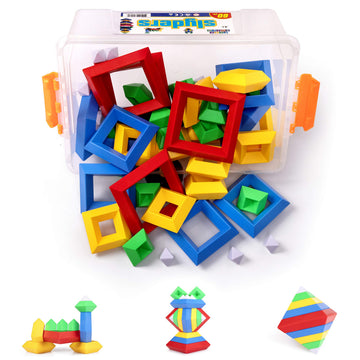 Play Build Slyder Set: 60 Pieces 3D Pyramid Building Blocks, Geometric Stacking Toys for Kids Ages 4+ - Creative Early Childhood STEM Educational Toys