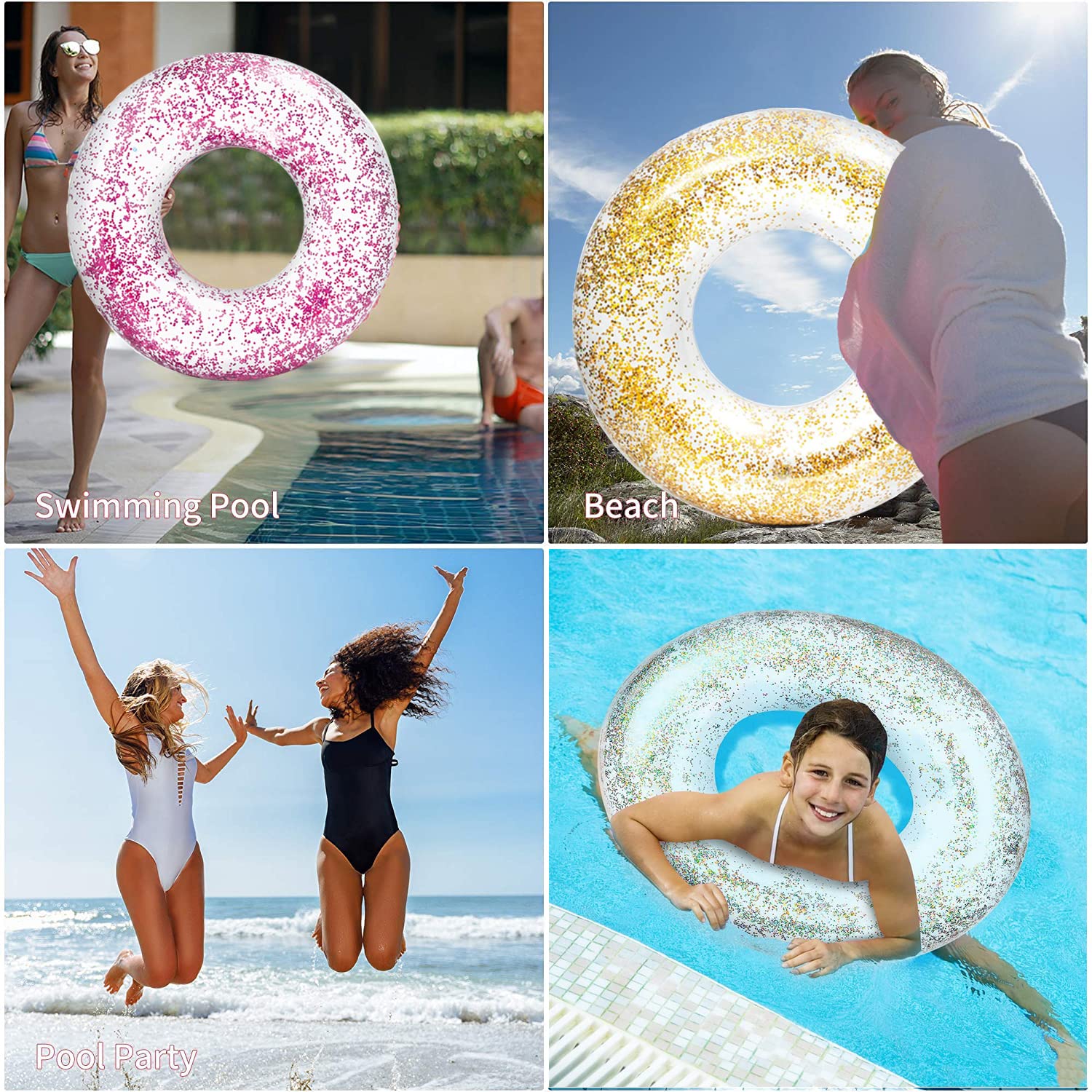 Anas Pool Floats Rings, Inflatable Swimming Pool Floating Rings, Summer Fun Glitter Multicolor Swim Tube Pool Floaties, Summer Outdoor Floats 3 Pack