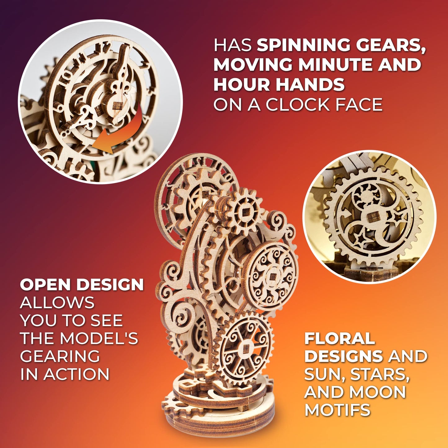 UGEARS Steampunk Clock 3D Wooden Puzzles for Adults - Wooden Model Kits for Adults Mechanical Build a Clock Kit Steampunk Decor Clocks Puzzle Brain